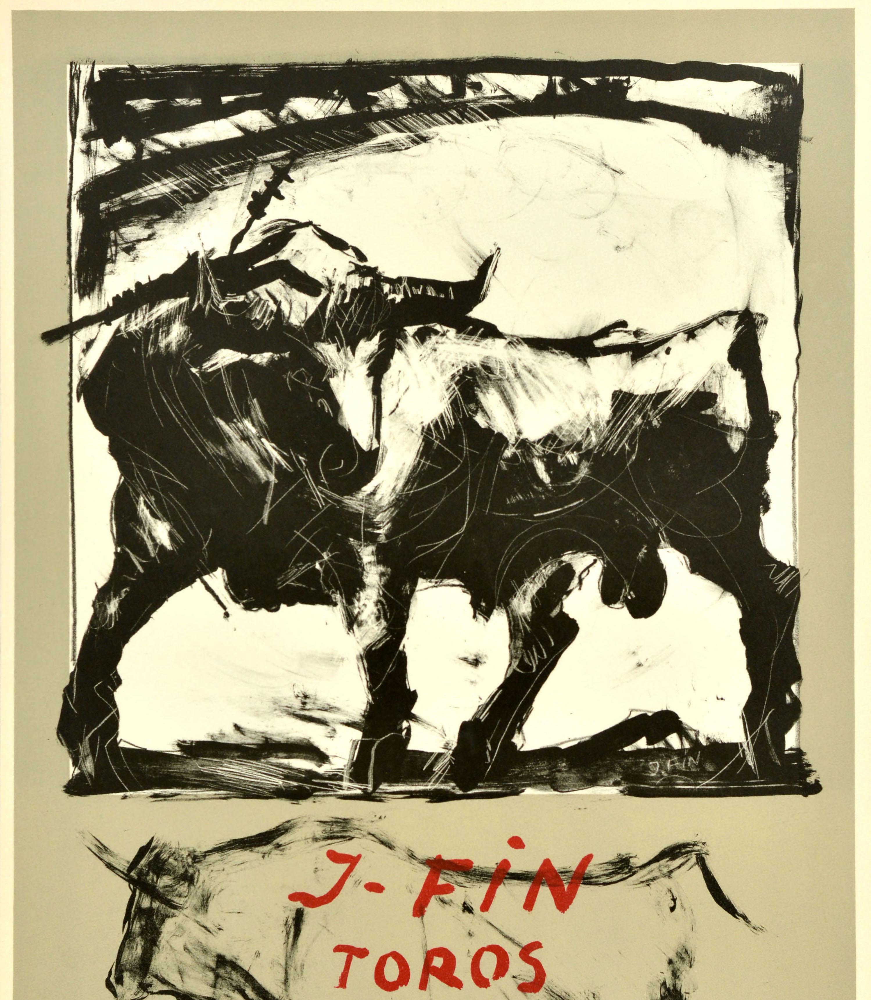 Francese Poster originale d'epoca della mostra J Fin Toros Galerie Verneuil Bullfighting in vendita