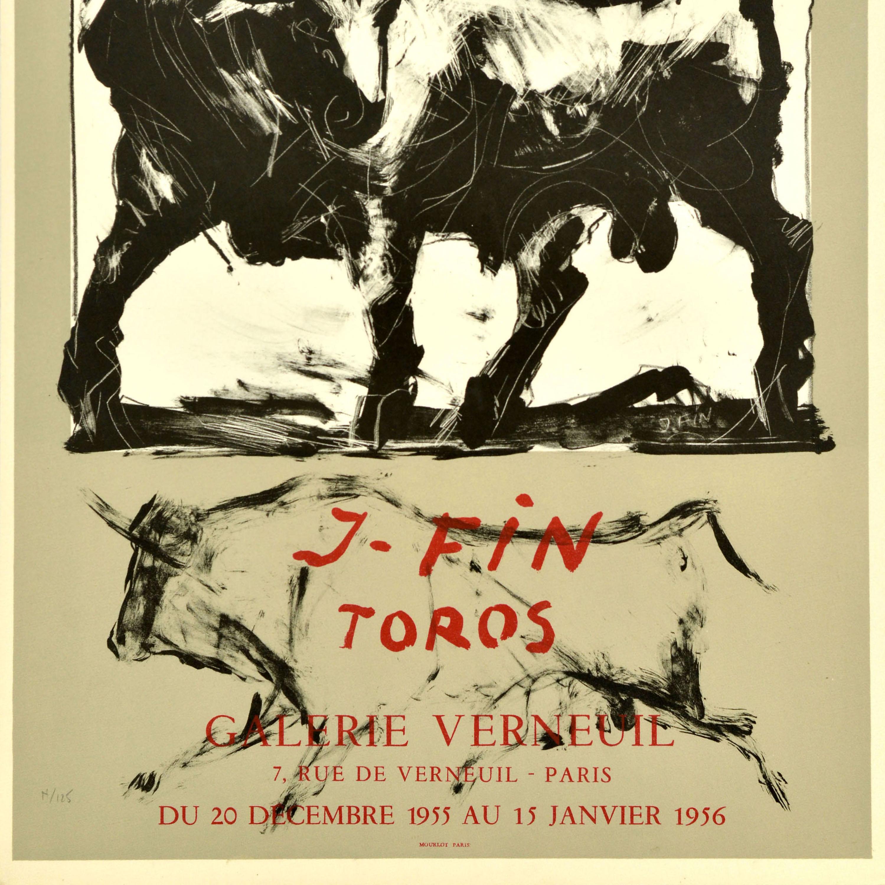 Poster originale d'epoca della mostra J Fin Toros Galerie Verneuil Bullfighting In condizioni ottime in vendita a London, GB