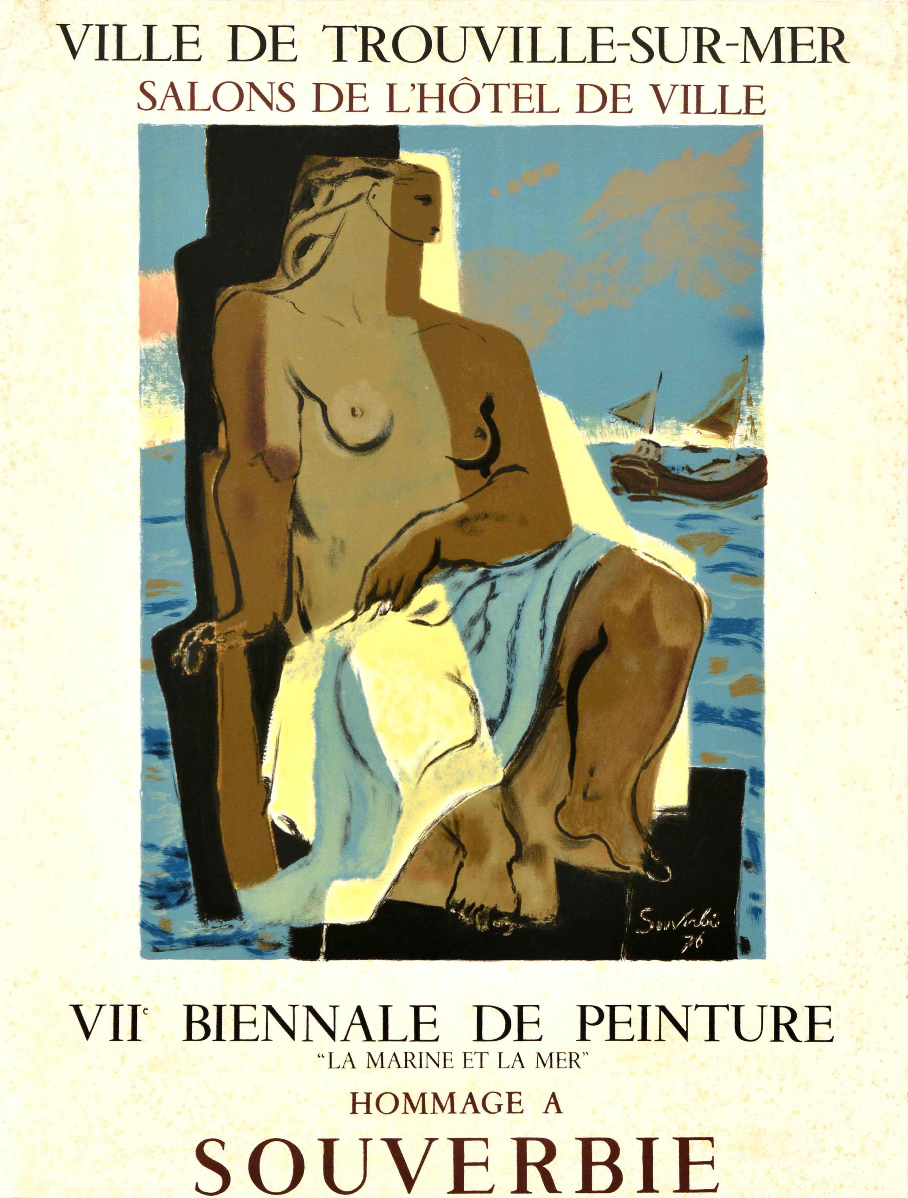 French Original Vintage Art Exhibition Poster Jean Souverbie Tribute Navy and the Sea For Sale