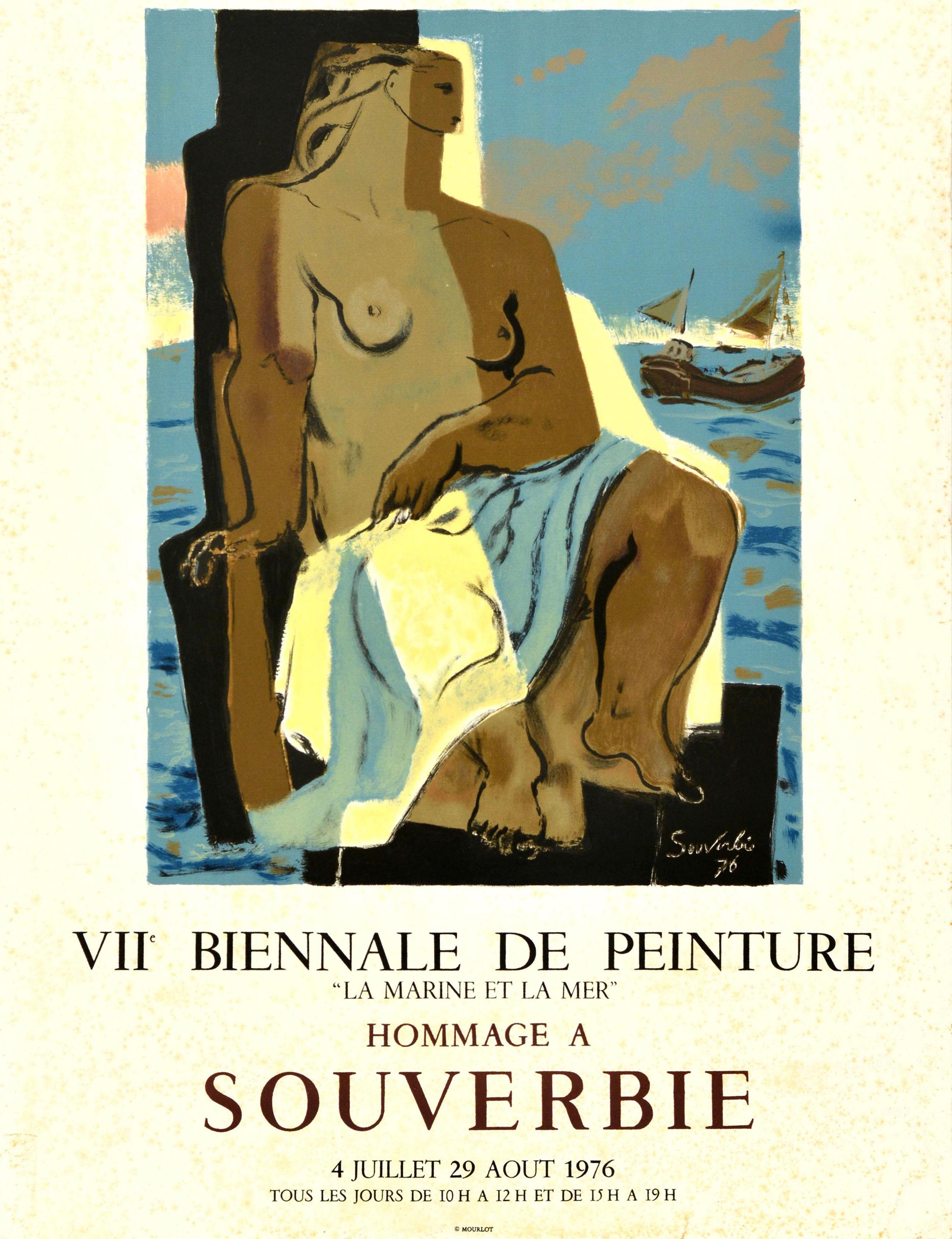Original Vintage Art Exhibition Poster Jean Souverbie Tribute Navy and the Sea In Fair Condition For Sale In London, GB
