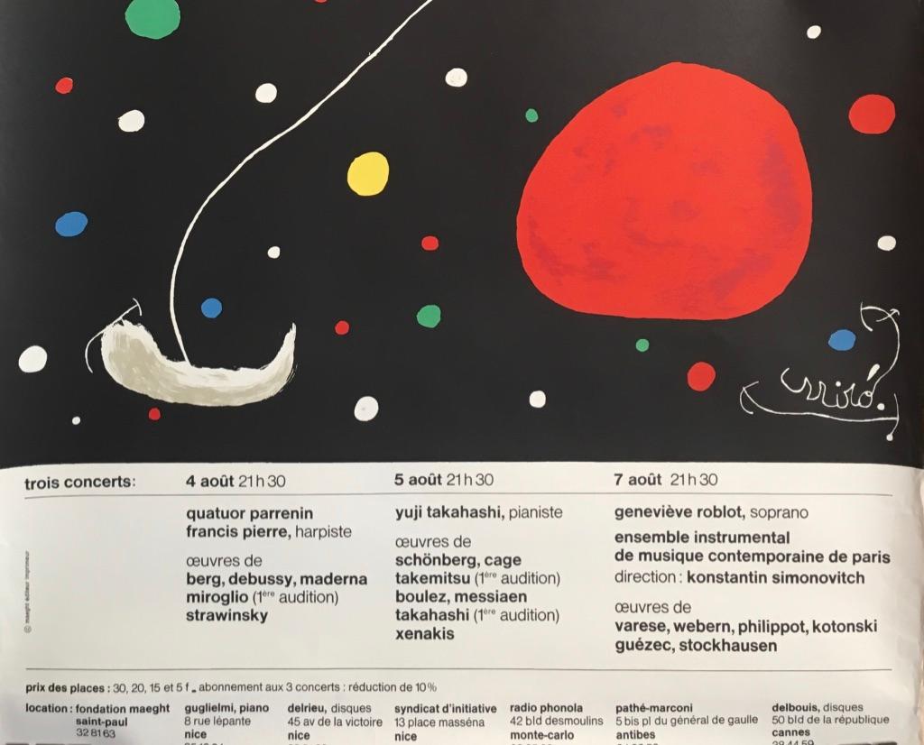 Original Vintage Art & Exhibition Poster Joan Miro Nuits De La Fondation Maeght 

This is a beautiful exhibition poster for an exhibition of work by the Spanish artist, Joan Miró from 1965. Joan Miró was born in April 1893, he worked primarily as a