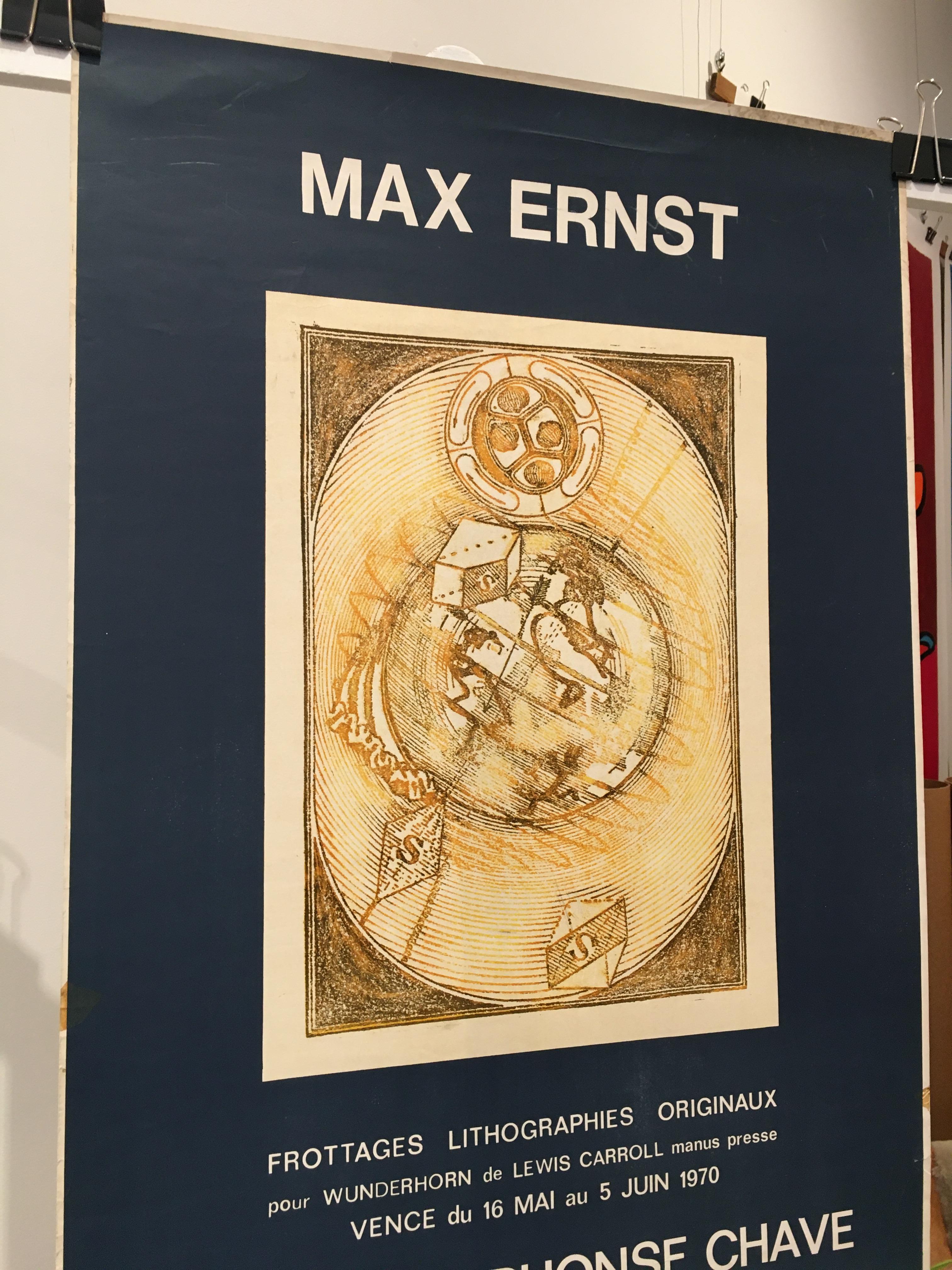 Fin du 20e siècle Affiche d'origine d'exposition d'art vintage MAX ERNST, Galerie Alphonse Chave, 1970 en vente
