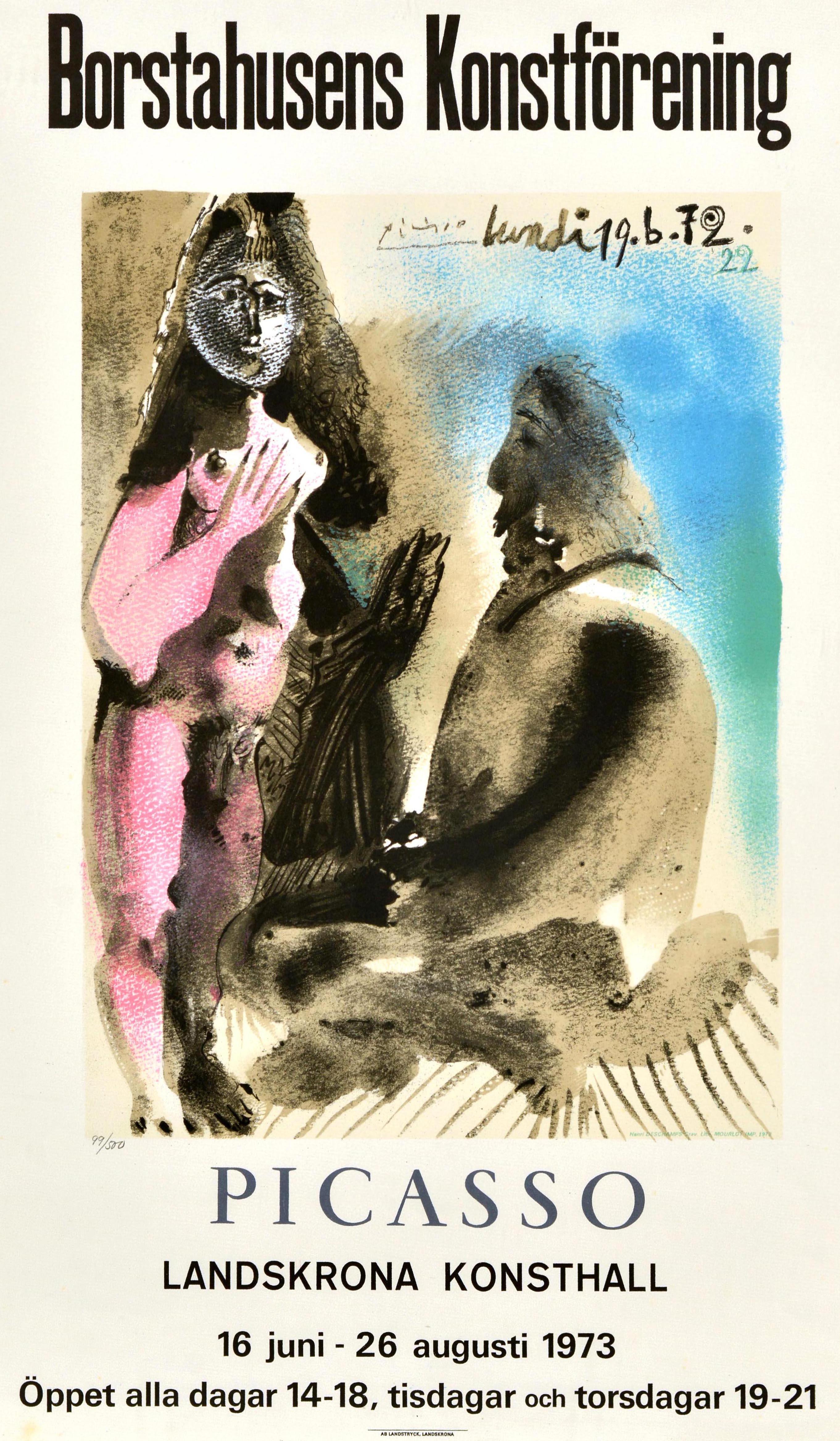 Original vintage exhibition poster - Borstahusens Konstforening Picasso Landskrona Konsthall - advertising the Borstahusens Art Association (founded 1966) collection of works by Pablo Picasso at the Landskrona Art Gallery (opened 1963) in Sweden