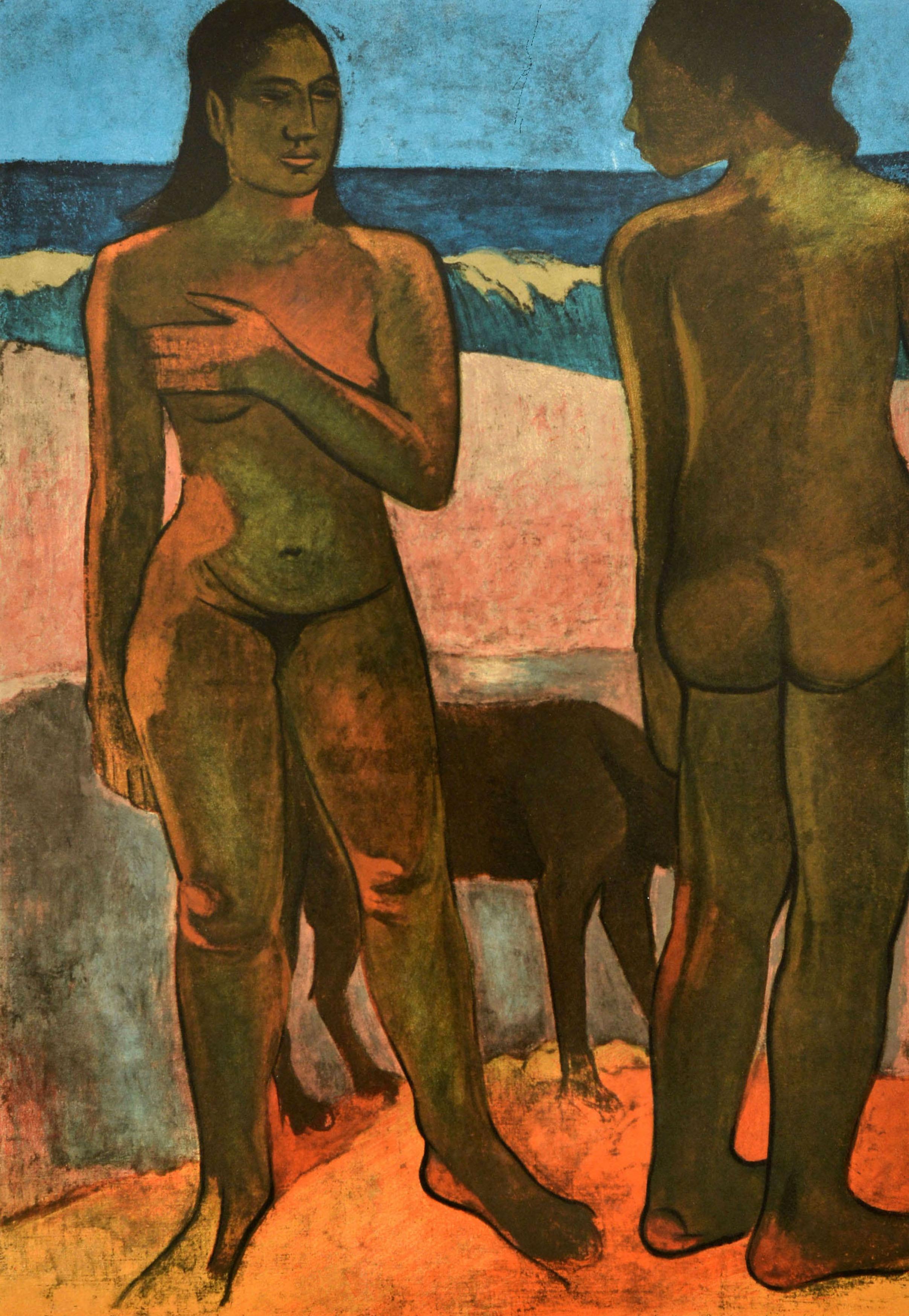 Original vintage exhibition poster for One Hundred Works / Cent Oeuvres Gauguin held at the Galerie Charpentier gallery 76 Faubourg Saint Honore Paris VIIIe featuring an 1892 painting by the French post-Impressionist artist Eugene Henri Paul Gauguin