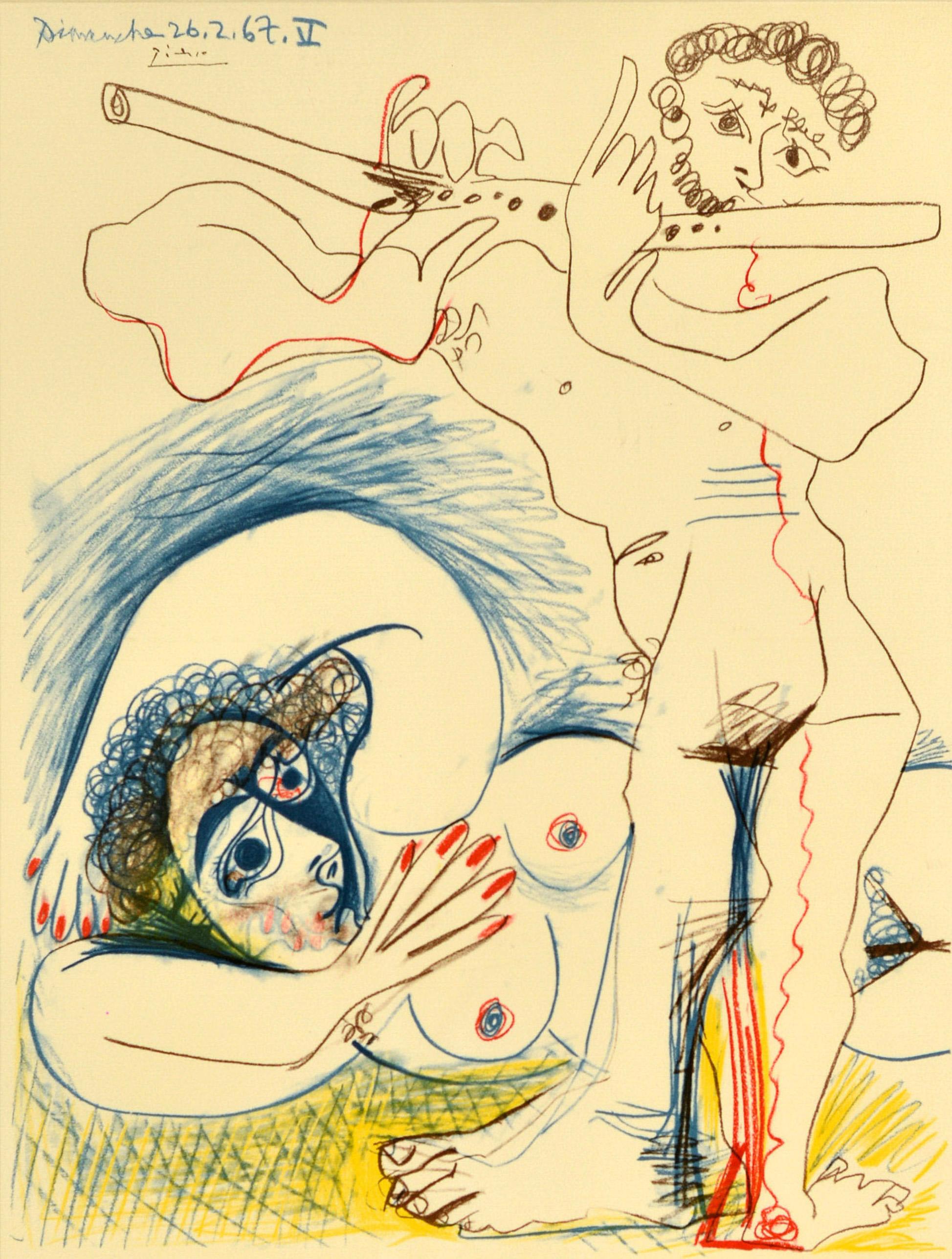 Original Vintage-Ausstellungsplakat für Picasso Dessins 1966-1967 Drawings in der Galerie Louise Leiris 47 Rue de Monceau Paris VIII vom 28. Februar bis 23. März 1968 mit abstrakten Kunstwerken des bedeutenden spanischen Künstlers und Bildhauers
