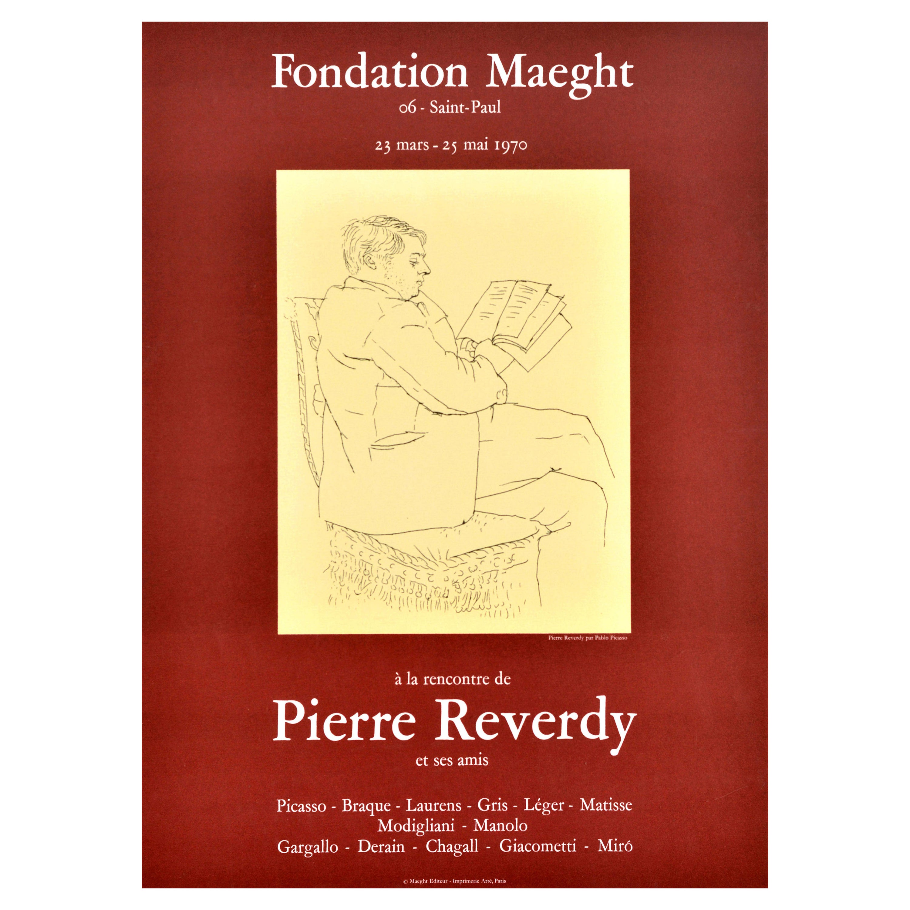 Poster originale d'epoca per una mostra d'arte Pierre Reverdy e i suoi amici Picasso in vendita