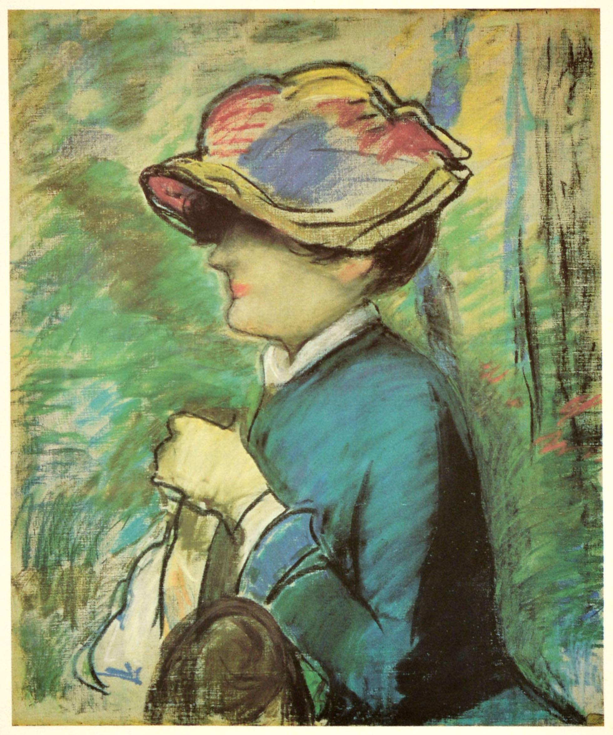 Original vintage art exhibition poster for Galerie Schmit Portraits Francais XIXe-XXe Siecles / French Portraits 14-15 Century held in Paris from 15 May to 15 June 1974, featuring the artwork Young Woman in a Broad Hat by the French painter Edouard