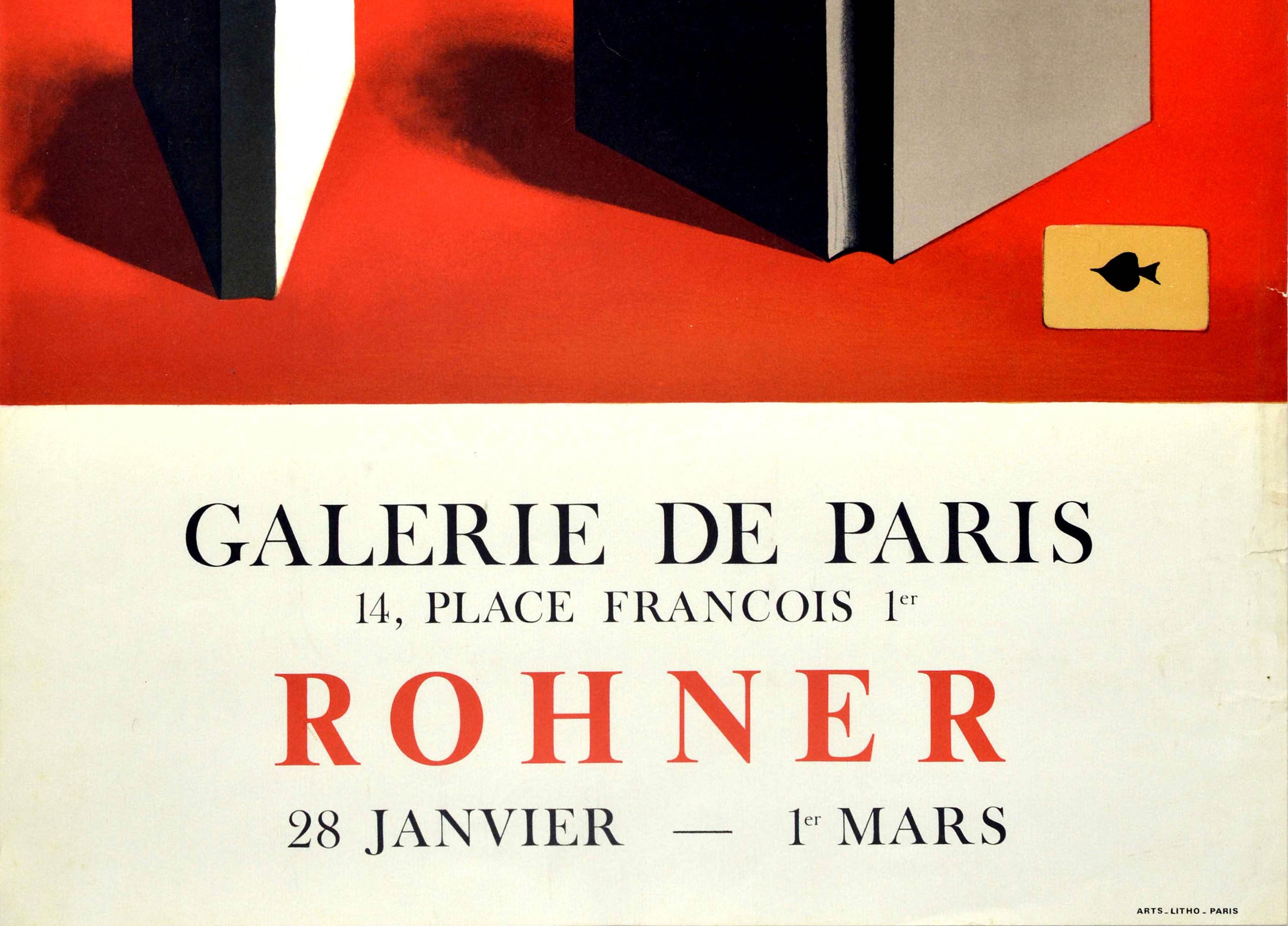 Affiche d'origine d'exposition d'art vintage Rohner Paris Livres - Peinture d'Ace de piques Bon état - En vente à London, GB