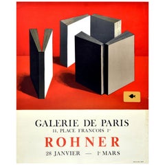 Affiche d'origine d'exposition d'art vintage Rohner Paris Livres - Peinture d'Ace de piques