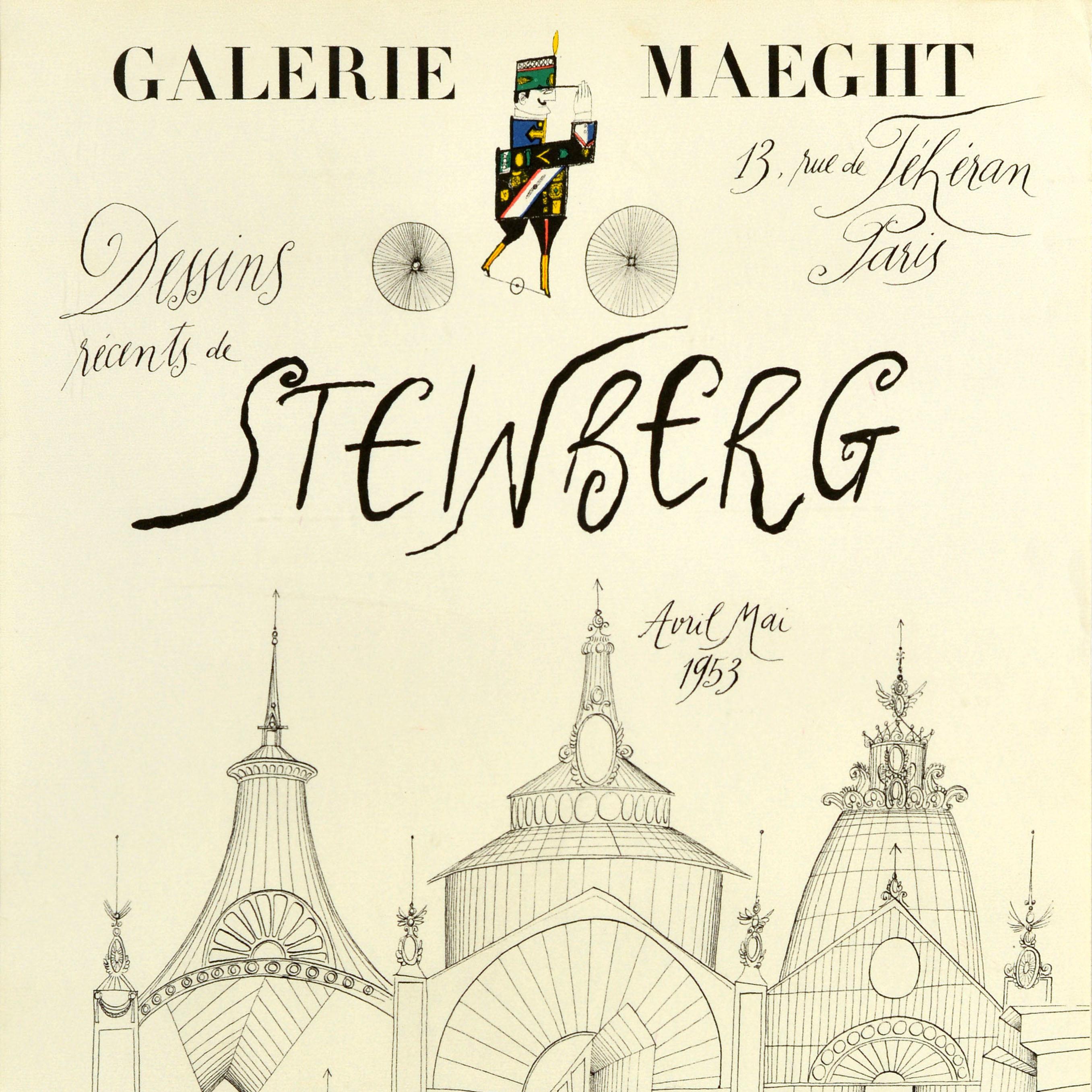 Français Affiche d'exposition d'art vintage d'origine Saul Steinberg Dessins Recent Drawings en vente