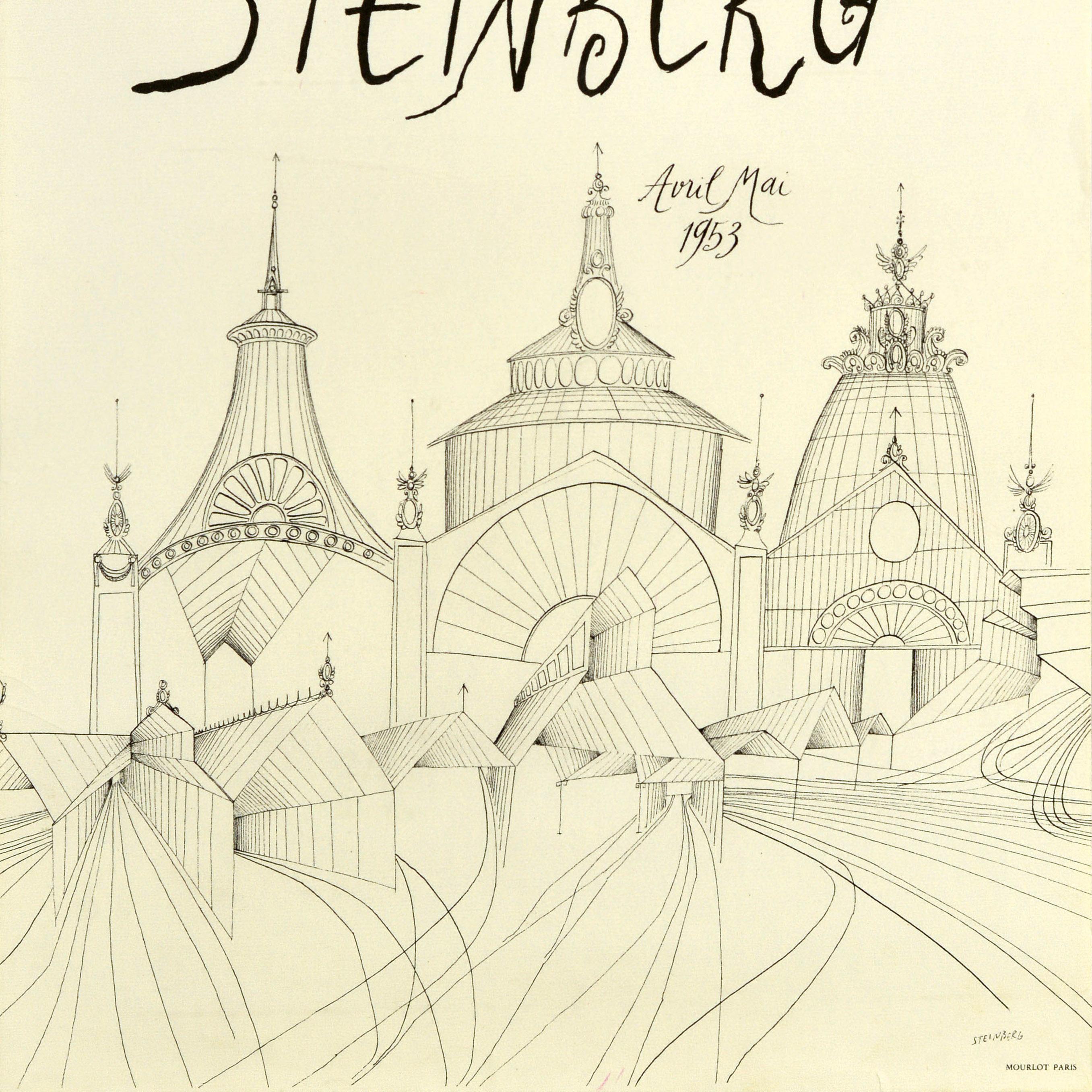French Original Vintage Art Exhibition Poster Saul Steinberg Dessins Recent Drawings For Sale