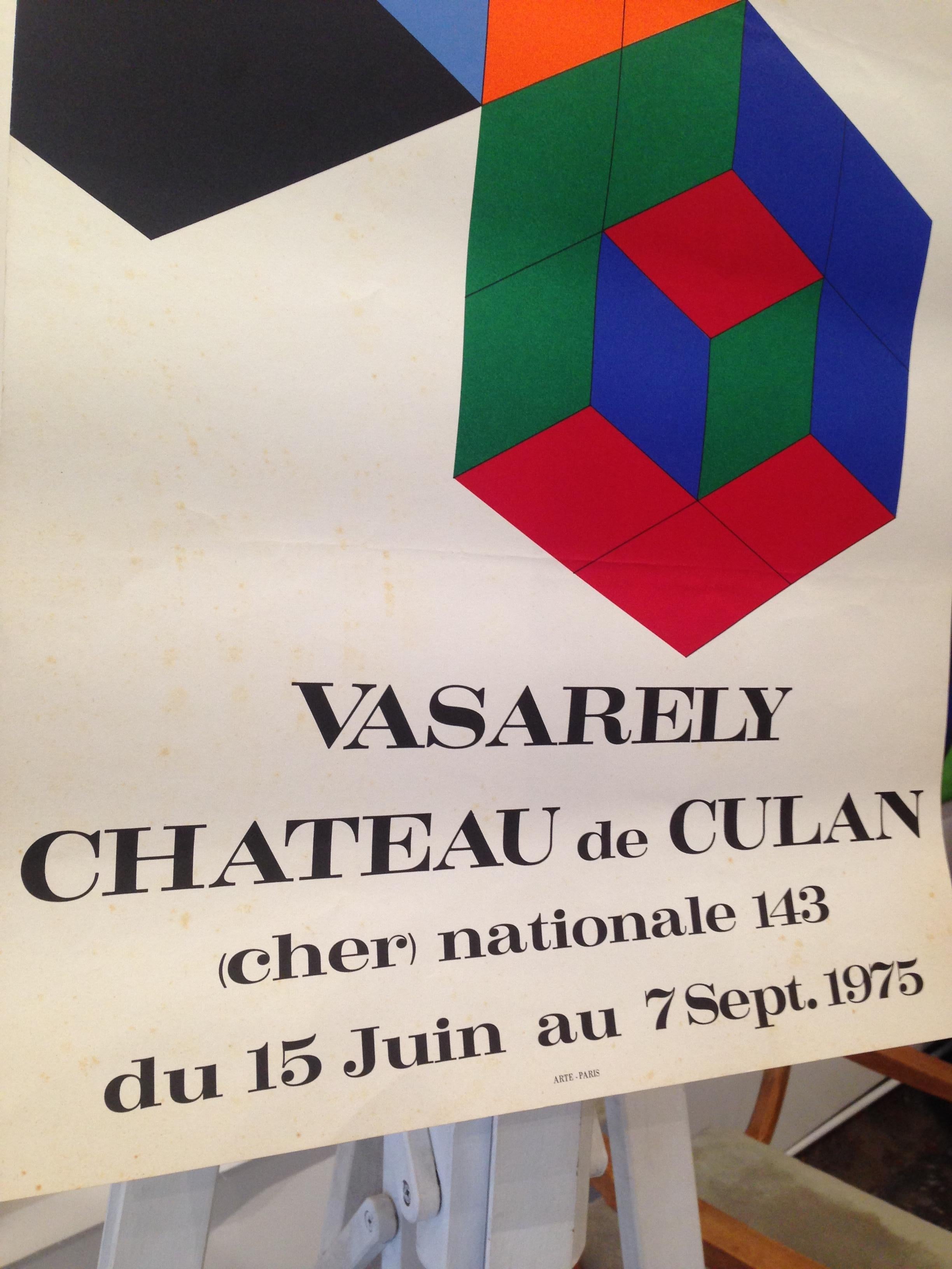 Original-Vintage-Kunst- und Ausstellungsplakat, „Vasarely Chateau de Culan“, 1975 (Französisch) im Angebot