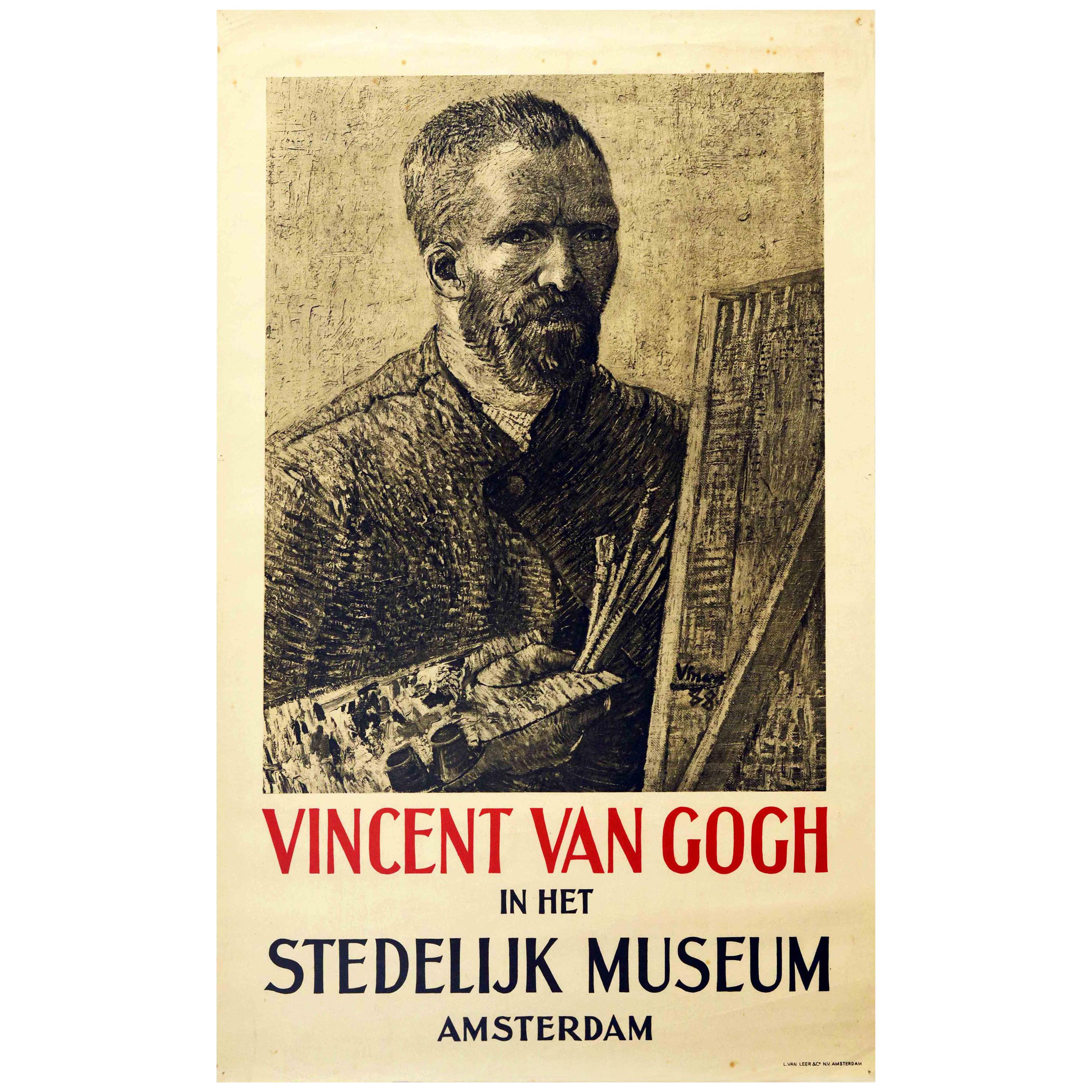 Original Vintage Art Exhibition Poster Vincent Van Gogh In Het Stedelijk Museum For Sale