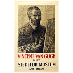 Póster original vintage de la exposición de arte Vincent van Gogh en el Museo Stedelijk