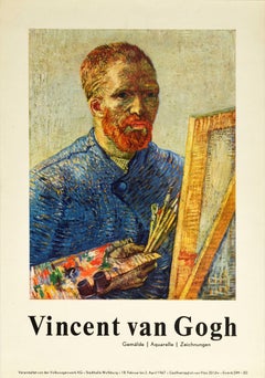 Affiche d'origine d'exposition d'art vintage, Vincent Van Gogh, Peinture de portrait autoportrait