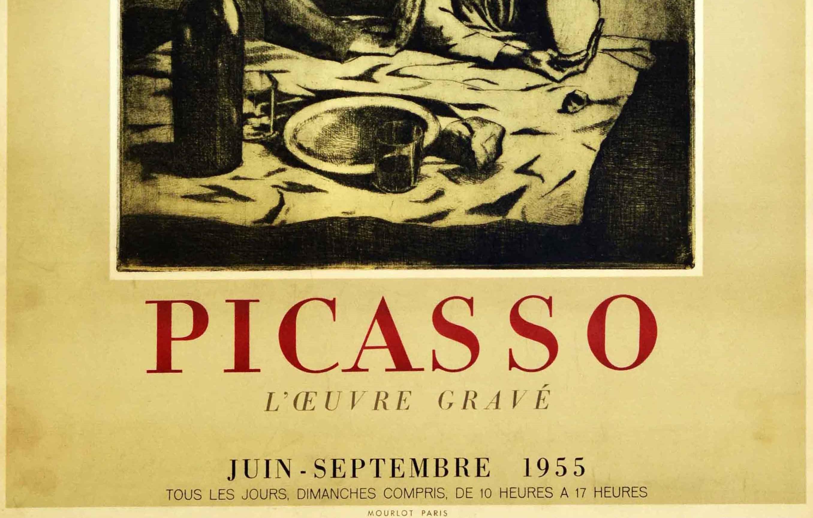 French Original Vintage Art Poster Picasso Engraving Exhibition Le Repas Frugal Meal For Sale