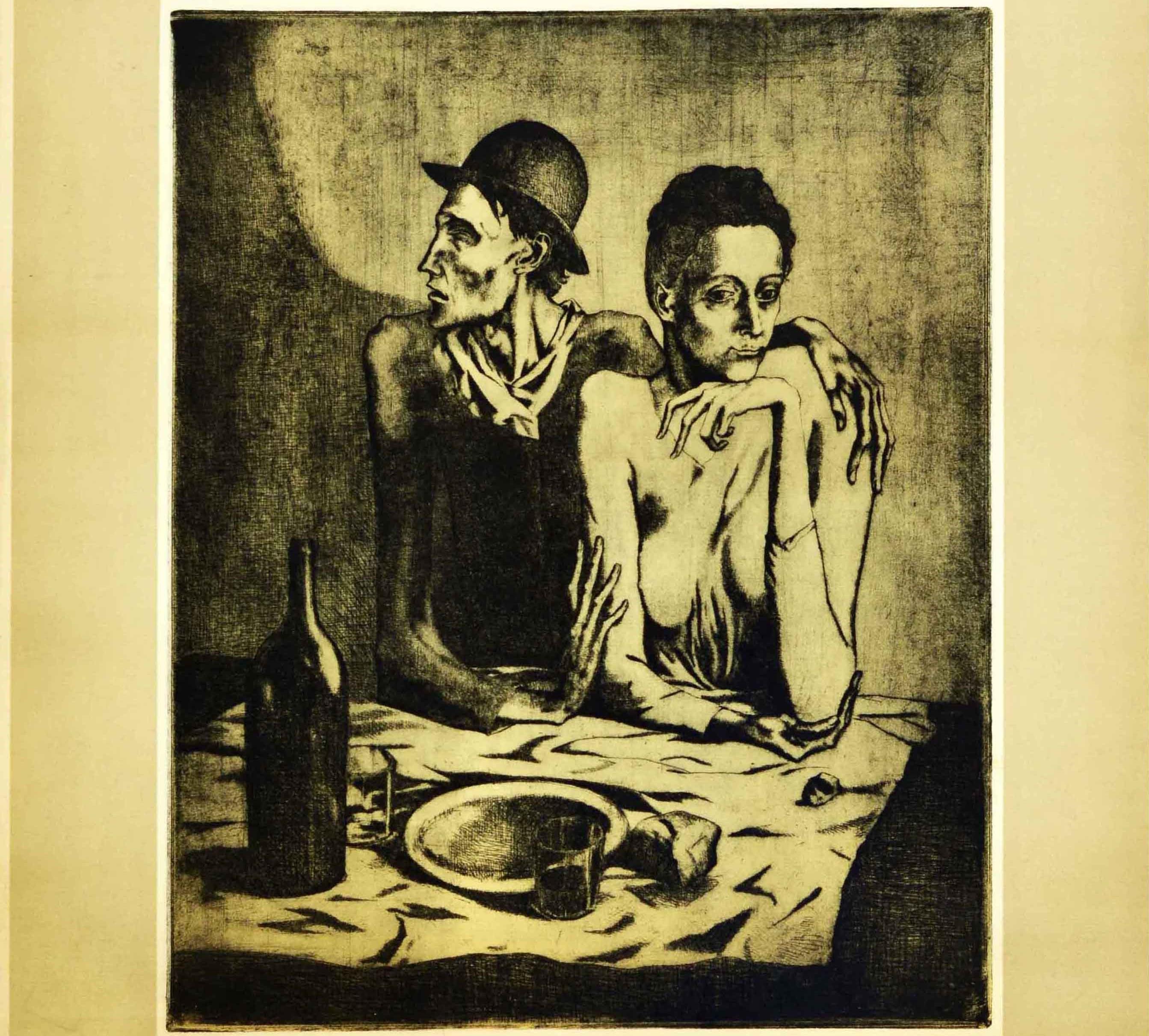 Original Vintage Art Poster Picasso Engraving Exhibition Le Repas Frugal Meal In Good Condition For Sale In London, GB