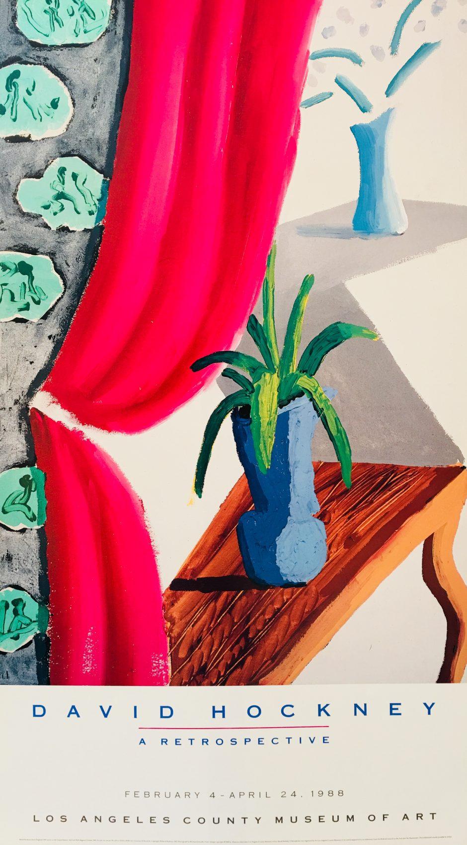 Original vintage art poster 'Still Life with Magenta Curtain' David Hockney 1988.

David Hockney is an important English artist, prevalent during the Pop movement of the 1960s, Hockney is considered one of the most influential artists of the 20th