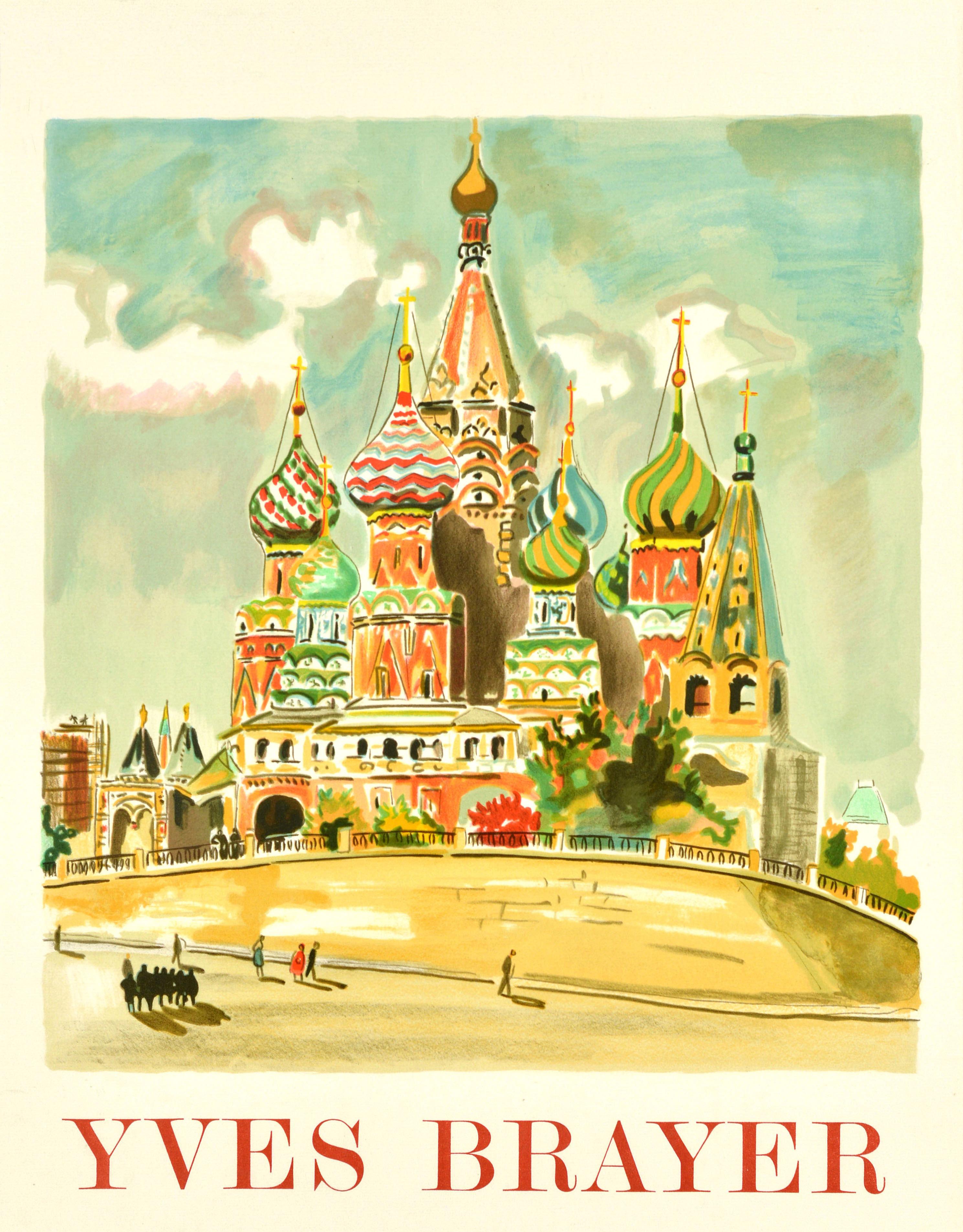 French Original Vintage Art Poster Yves Brayer St Basil's Cathedral Moscow Kremlin For Sale