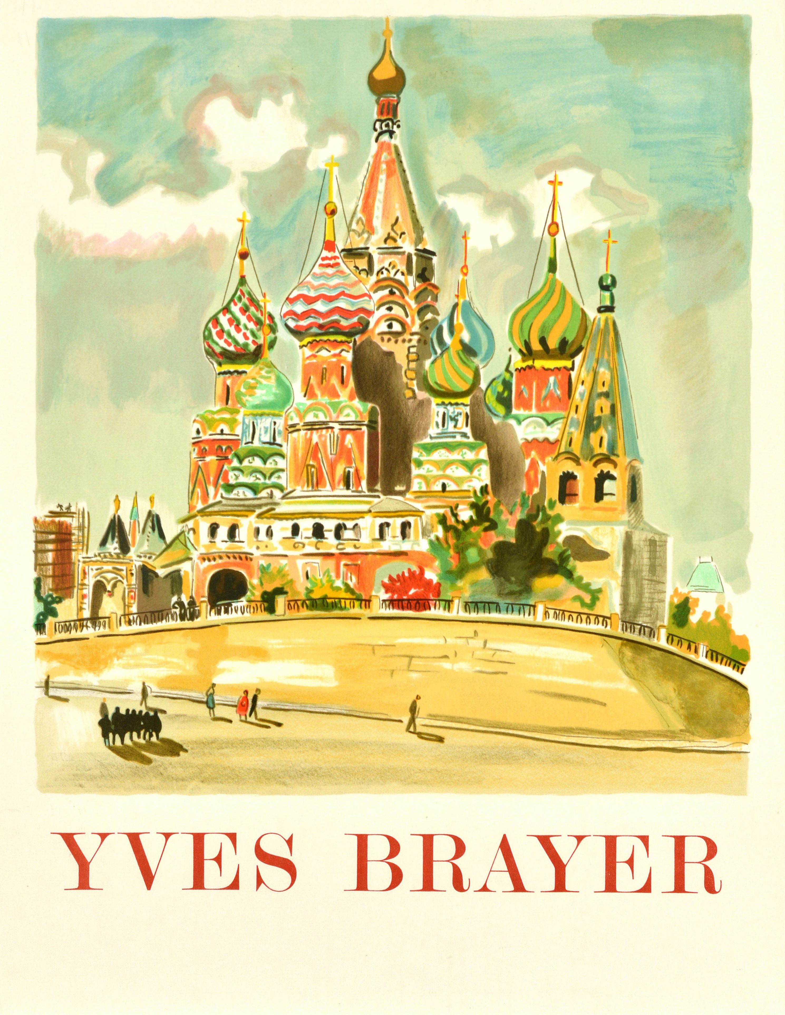 Original Vintage Art Poster Yves Brayer St Basil's Cathedral Moscow Kremlin In Good Condition For Sale In London, GB