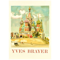 Original Vintage Art Poster Yves Brayer St Basil's Cathedral Moscow Kremlin