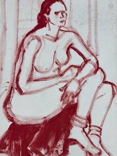 Original Vintage Kunstwerk der nackten roten Frau