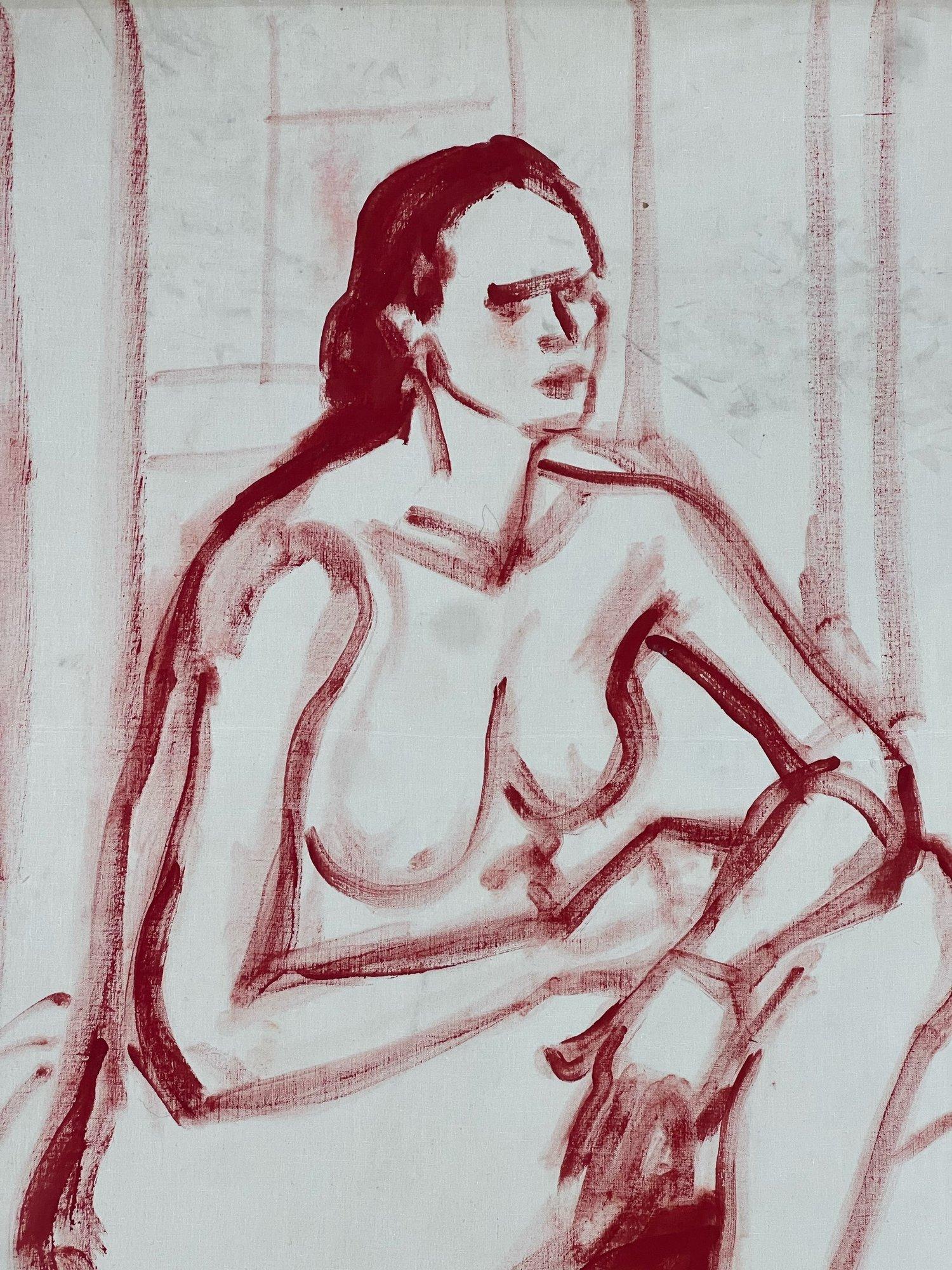 Obra de Arte Original Vintage de Mujer Desnuda Roja Estadounidense en venta