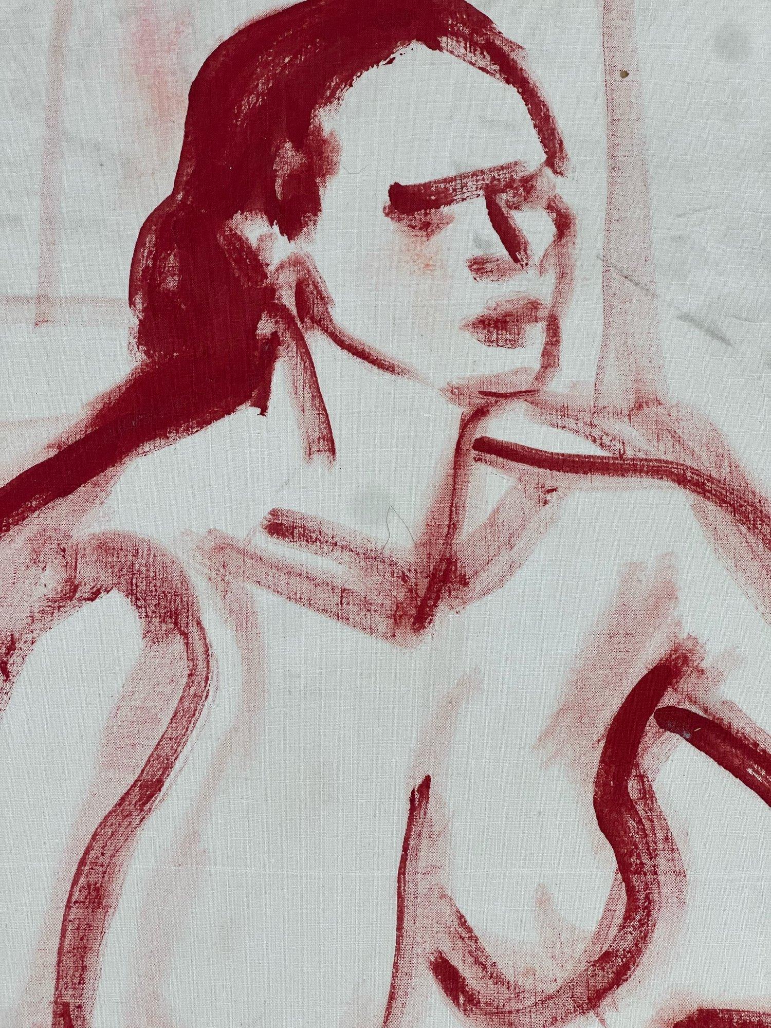 Obra de Arte Original Vintage de Mujer Desnuda Roja en Bueno estado para la venta en Raleigh, NC