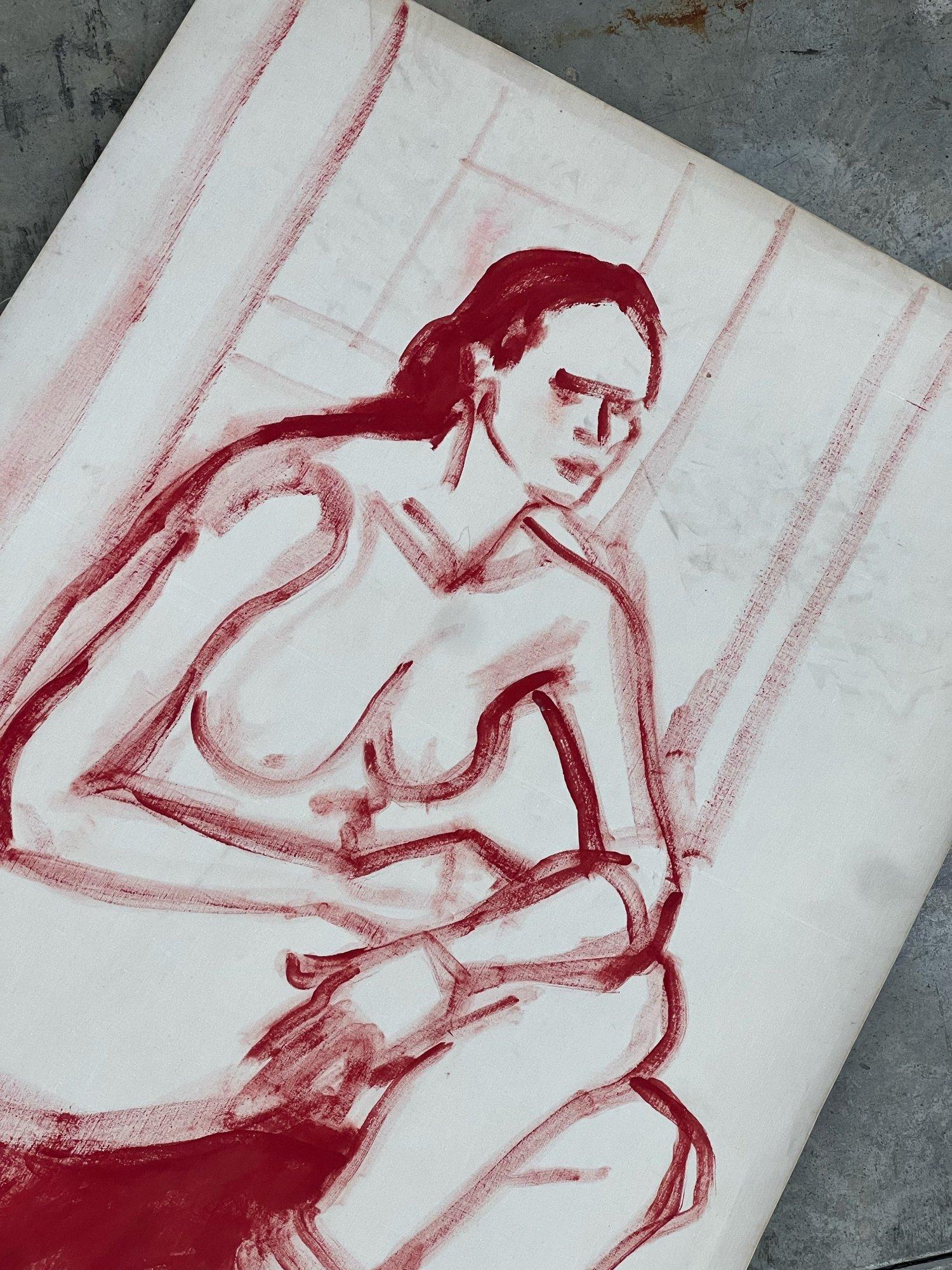 Obra de Arte Original Vintage de Mujer Desnuda Roja finales del siglo XX en venta