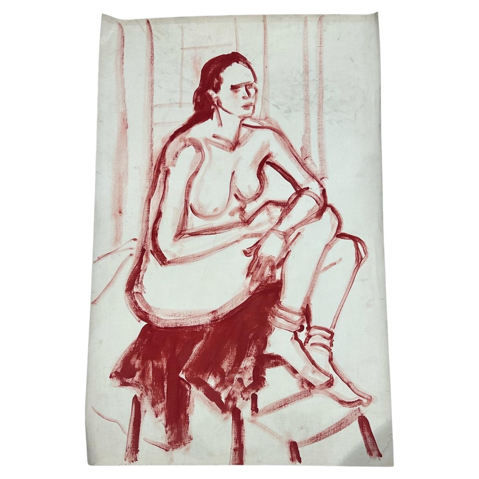 Opera d'arte originale vintage di donna nuda rossa