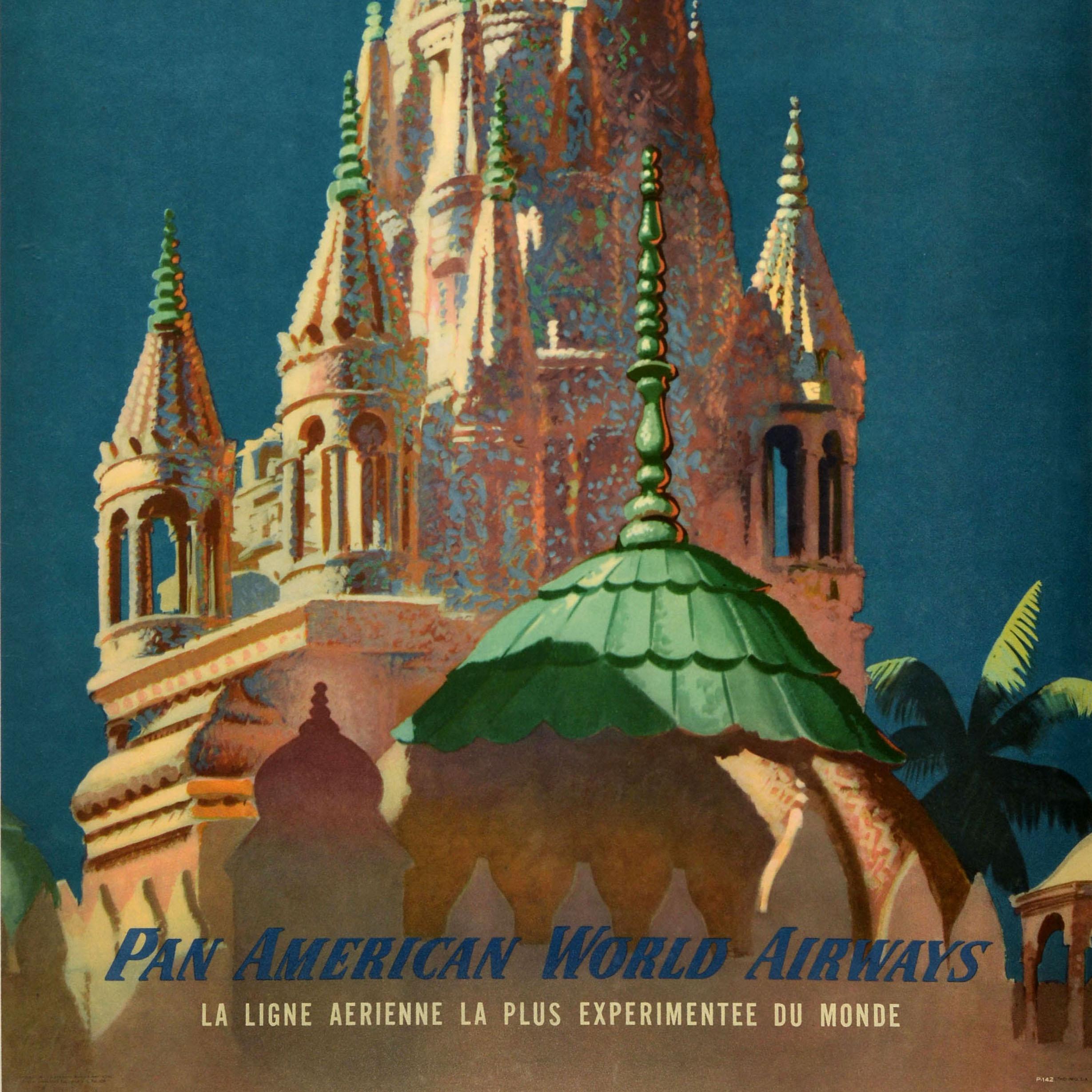 Poster originale d'epoca per i viaggi aerei in Asia Calcutta Kolkata Clipper Pan Am India In condizioni buone in vendita a London, GB