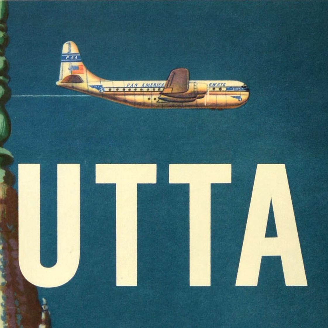 Metà XX secolo Poster originale d'epoca per i viaggi aerei in Asia Calcutta Kolkata Clipper Pan Am India in vendita