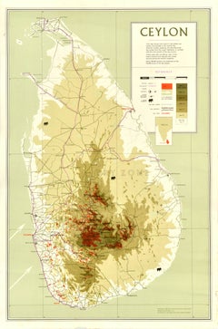 Original Vintage Asia Map Poster Ceylon Sri Lanka Tea Production Colombo Galle
