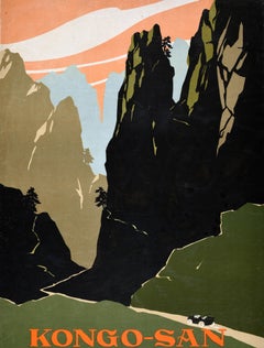 Original Vintage Asia Train Travel Poster Mount Kumgang Kongo San South Korea