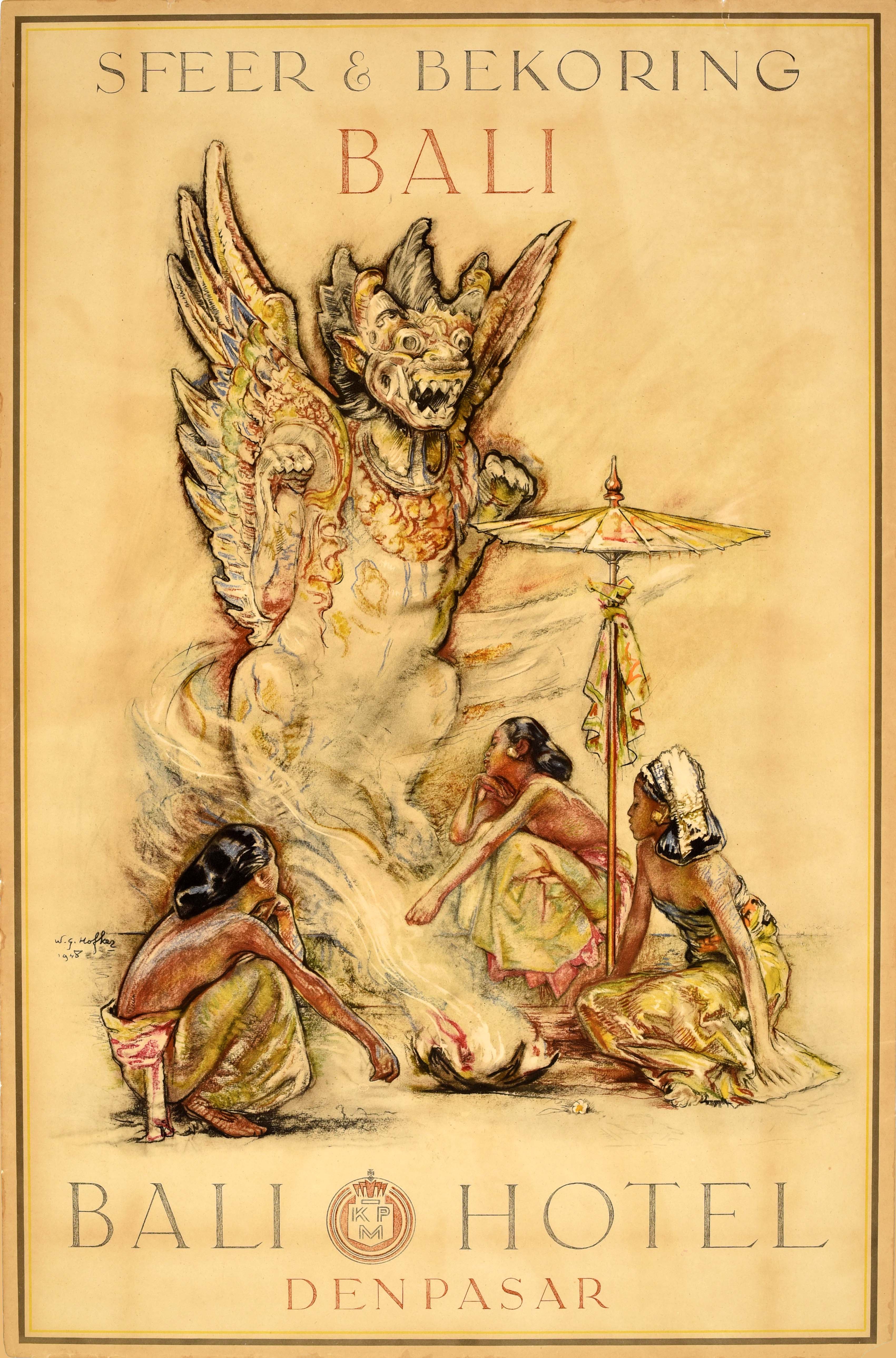 Poster pubblicitario d'epoca per l'Asia: Bali Hotel Denpasar Indonesia in vendita