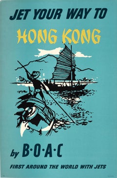 Original Vintage Asia Travel Advertising Poster Jet Your Way To Hong Kong BOAC