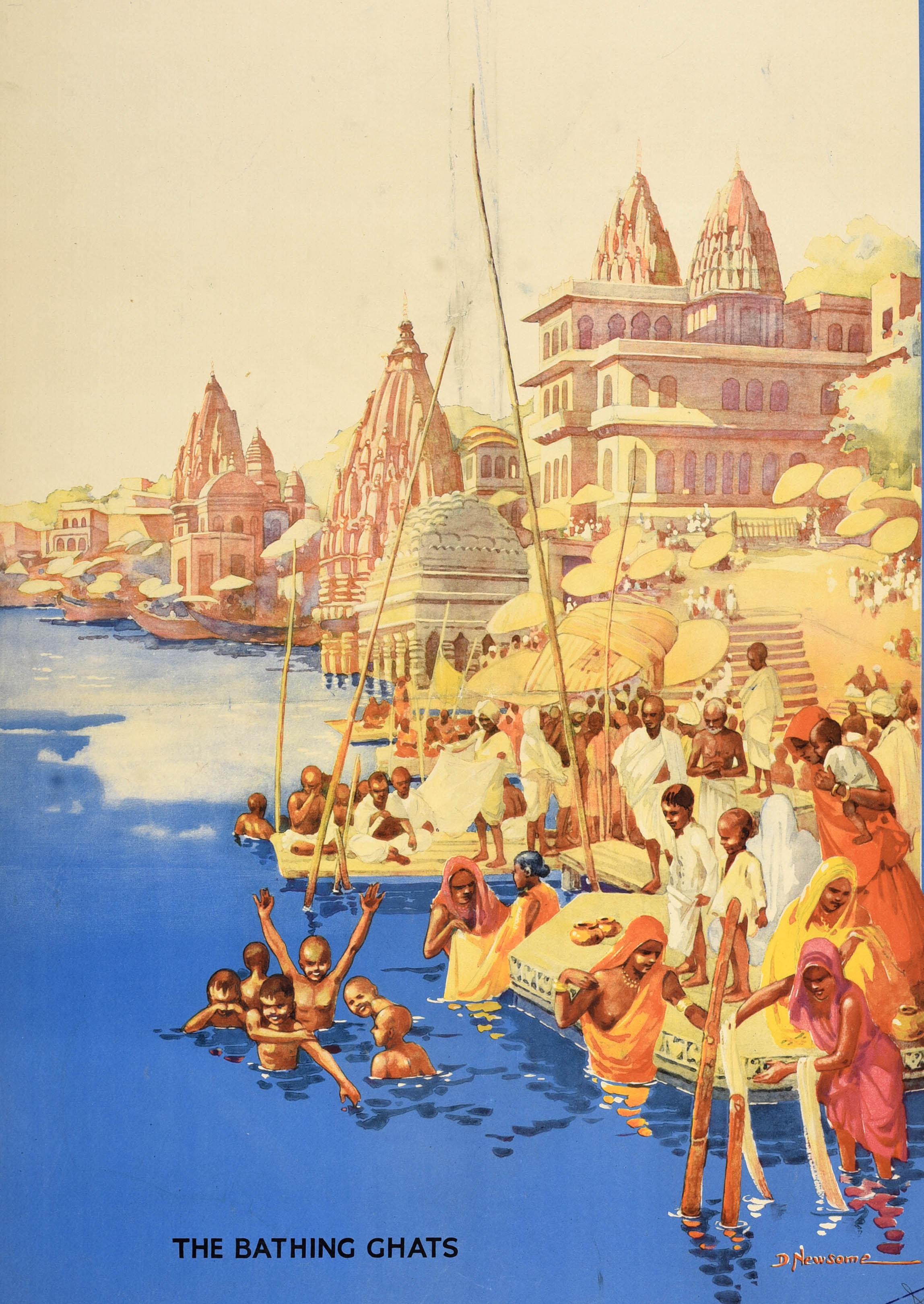 Original Vintage Asiatisches Reiseplakat Benares Heilige Stadt Ostindische Eisenbahn Indien (Britisch) im Angebot
