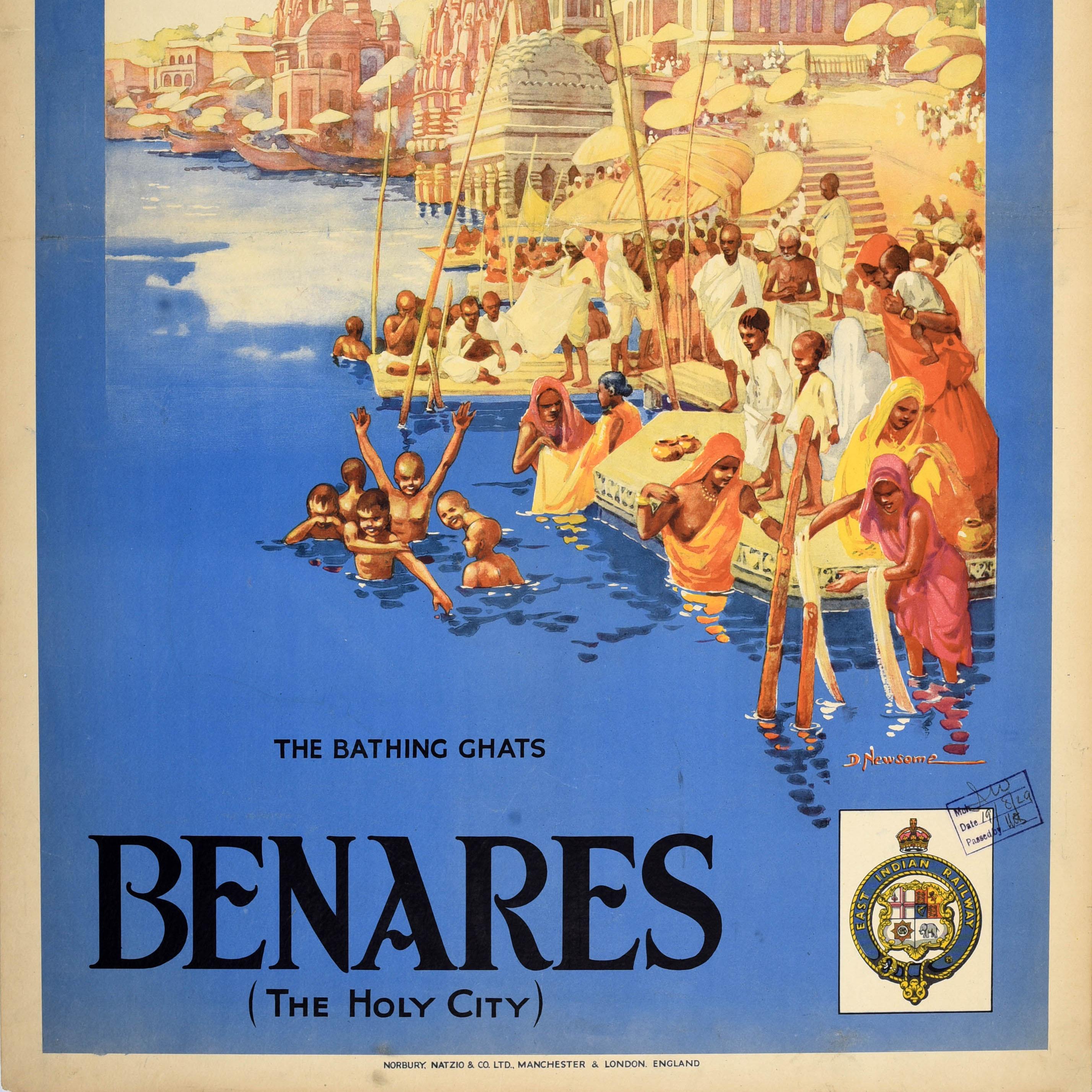 Original Vintage Asiatisches Reiseplakat Benares Heilige Stadt Ostindische Eisenbahn Indien (Frühes 20. Jahrhundert) im Angebot