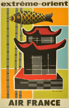 Original Vintage Asia Travel Poster Extreme Orient Air France Far East Georget