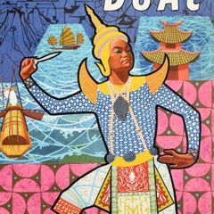 Original Vintage Asia Travel Poster Far East Fly There by BOAC Dancer Thailand