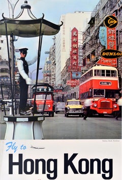 Original Vintage Asia Travel Poster Hong Kong Kowloon Japan Air Lines Street