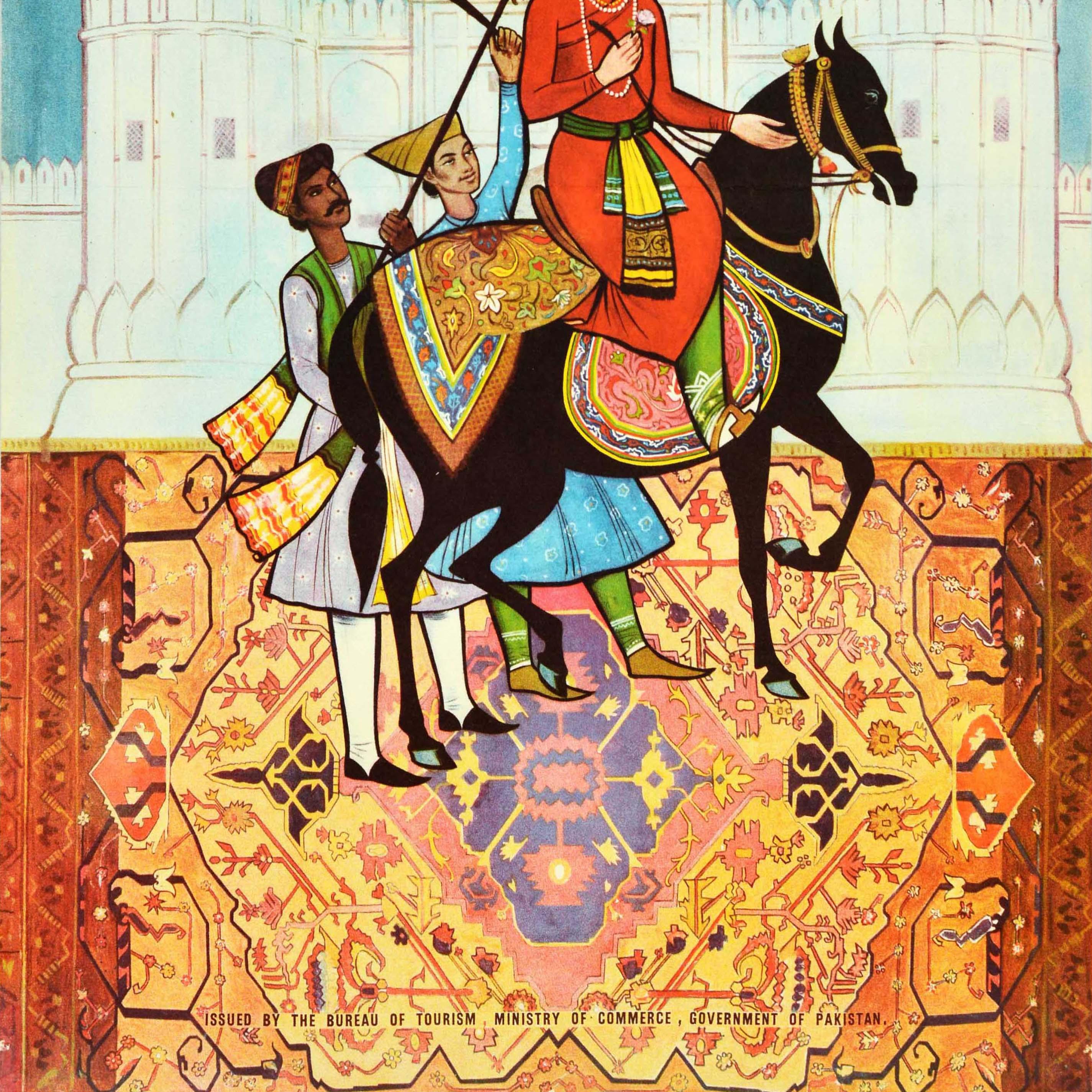 Poster di viaggio originale dell'Asia d'epoca Lahore Pakistan Akbers Fort Impero Mughal In condizioni buone in vendita a London, GB