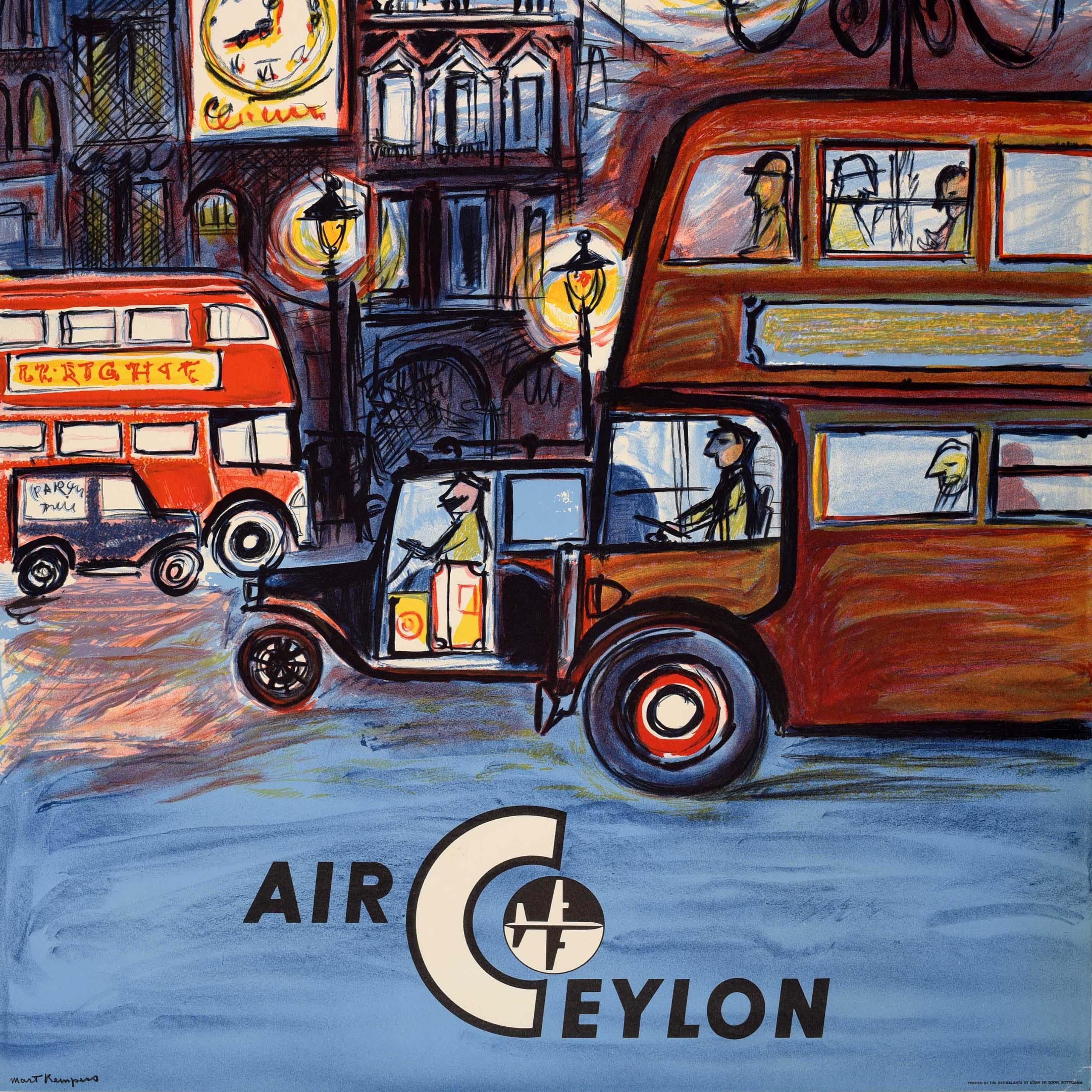 Mid-20th Century Original Vintage Asia Travel Poster London Air Ceylon Airline Sri Lanka Sapphire For Sale