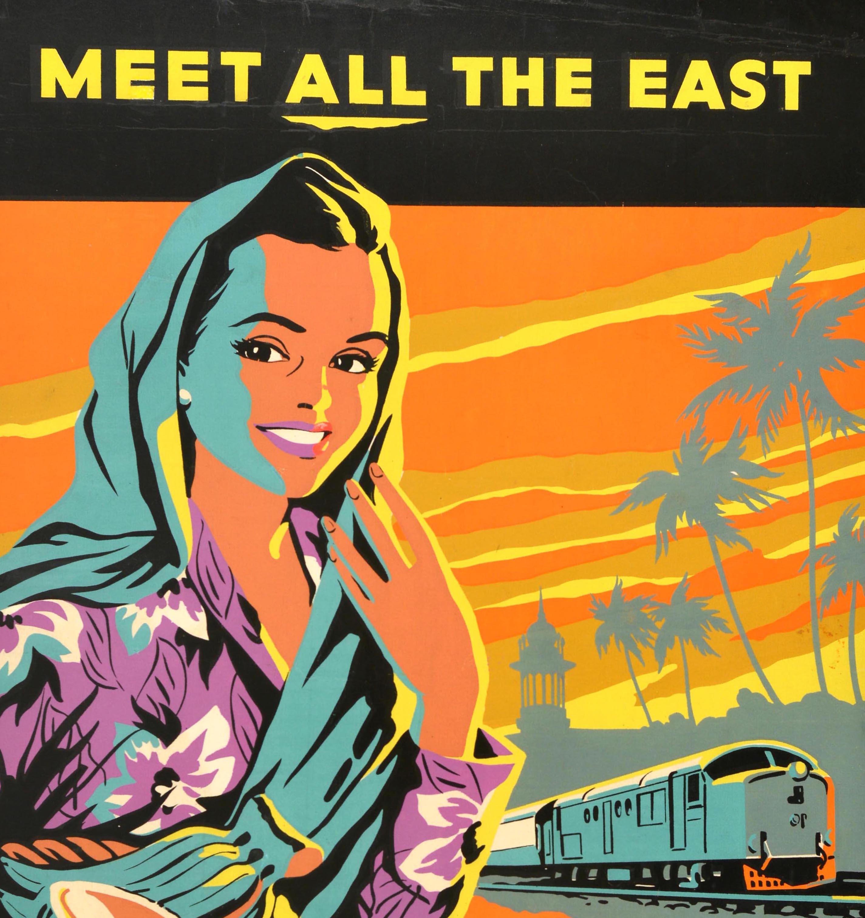 Original Vintage Asia Travel Poster Magnificent Malaya Singapore Malaysia Art In Good Condition In London, GB