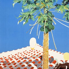 Original Vintage Asia Travel Poster Okinawa Naha City Shuri Castle Japan Papaya