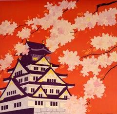 Original Vintage Asia Travel Poster Osaka Castle Japan Bus Tours Sakura Cherry