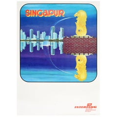 Original Vintage Asia Travel Poster Singapur Interflug Singapore Merlion Park