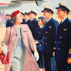 Original Vintage Australian Airline Travel Poster for Qantas - At Your Command!