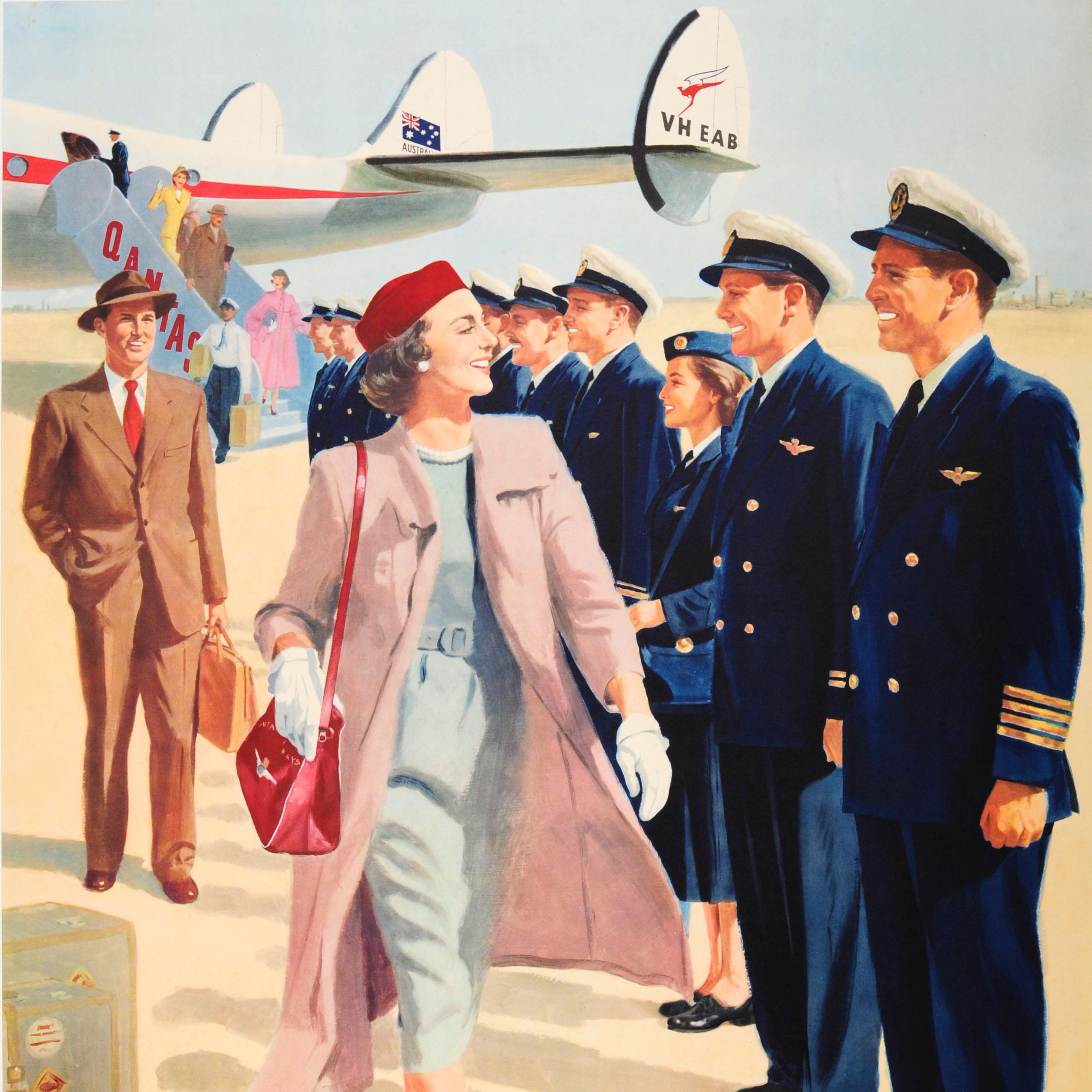 Original Vintage-Reiseplakat der australischen Airline Qantas für Qantas, „At Your Command“ (Australisch) im Angebot