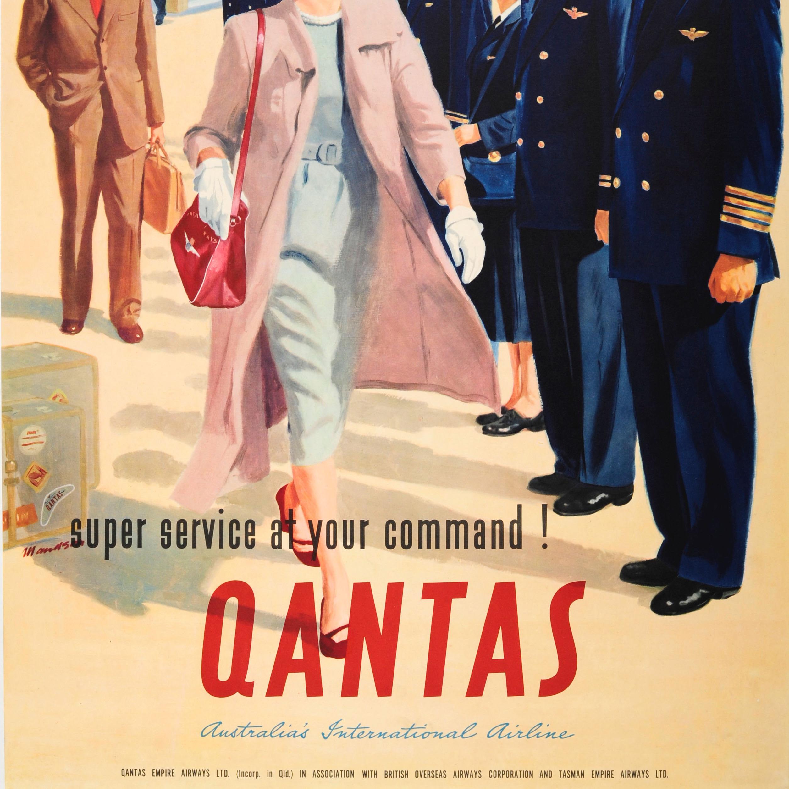 Original Vintage-Reiseplakat der australischen Airline Qantas für Qantas, „At Your Command“ im Zustand „Hervorragend“ im Angebot in London, GB